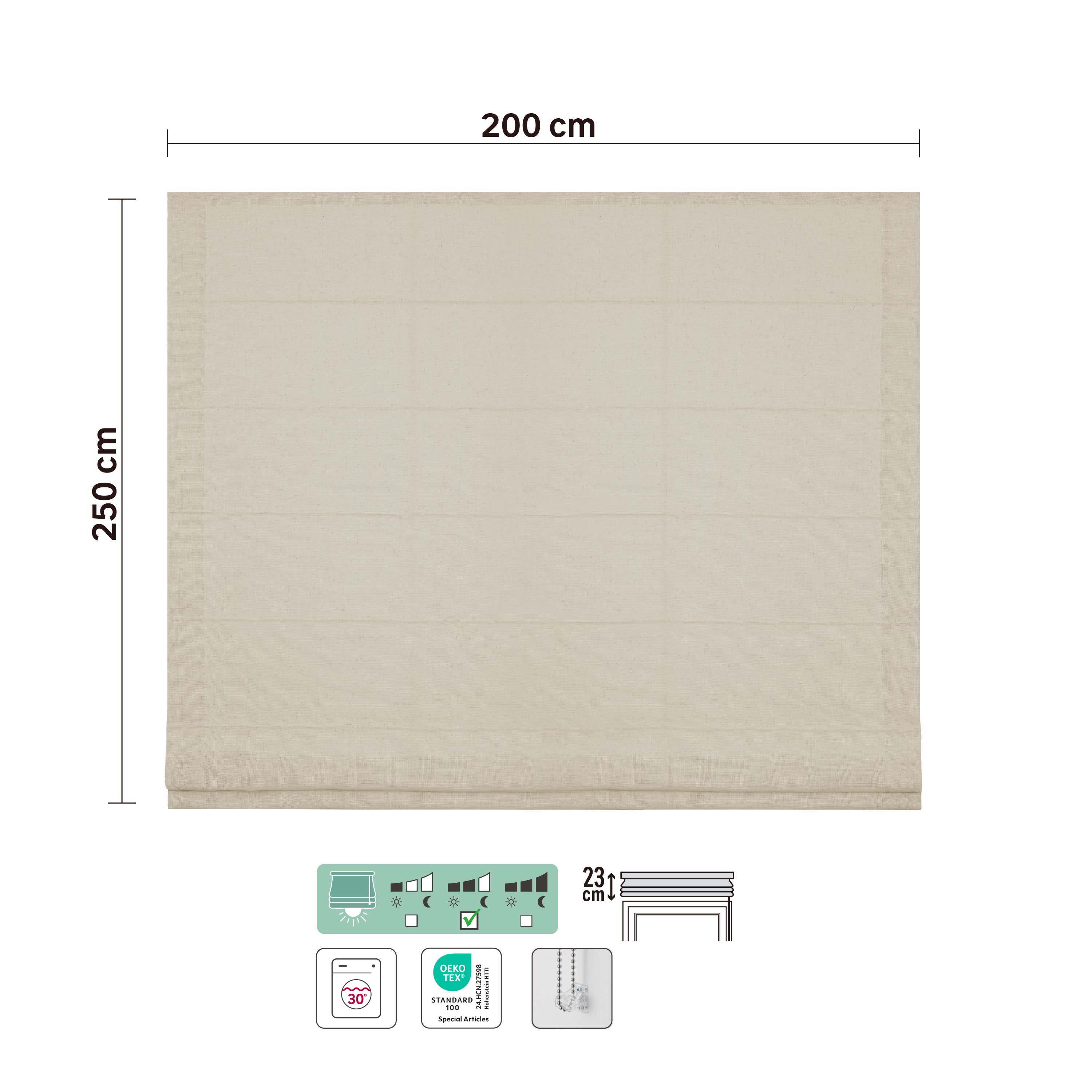 Store bateau Charlina, lin beige, l.200 x H.250 cm, INSPIRE - 4