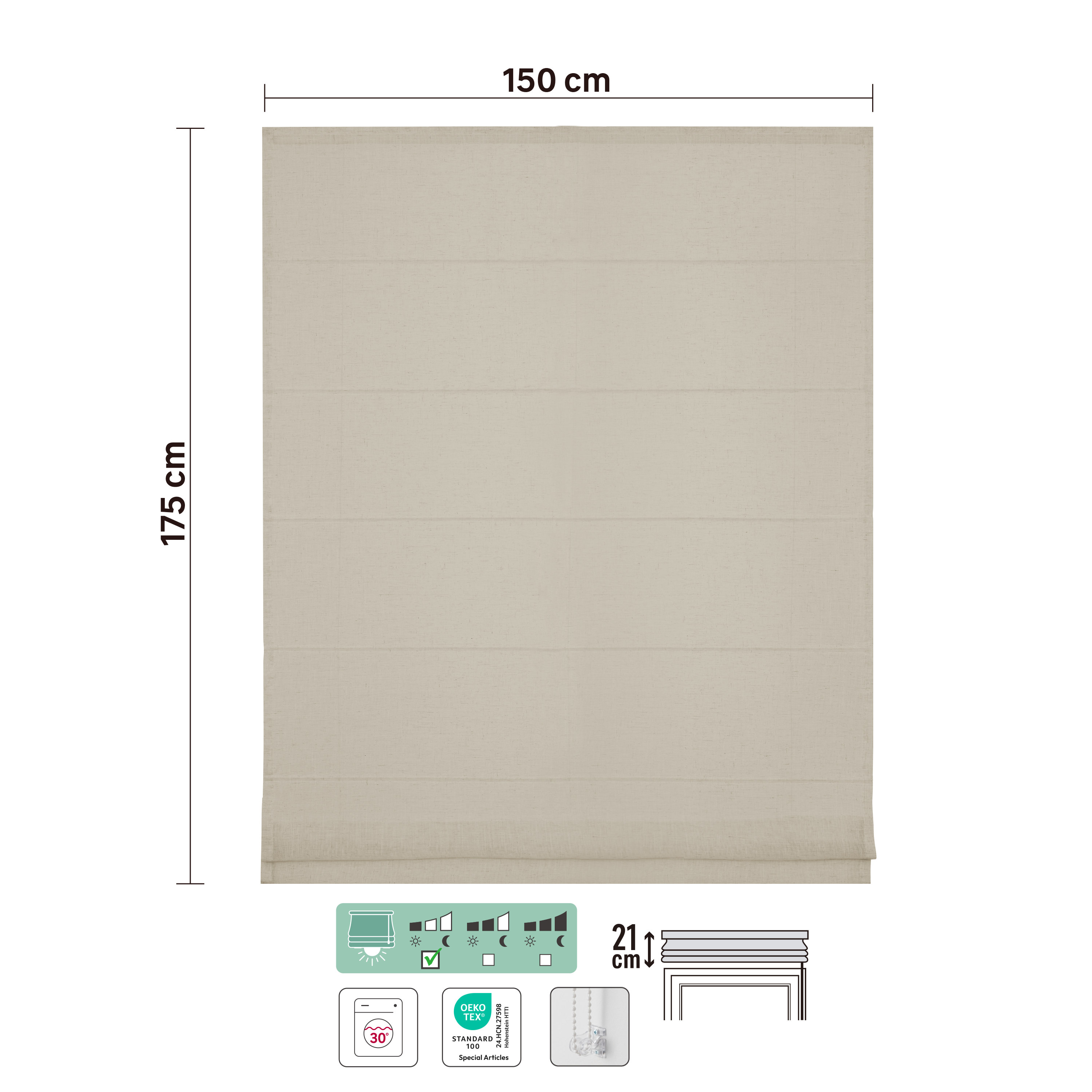 Store bateau Teo, lin beige, l.150 x H.175 cm, INSPIRE - 4