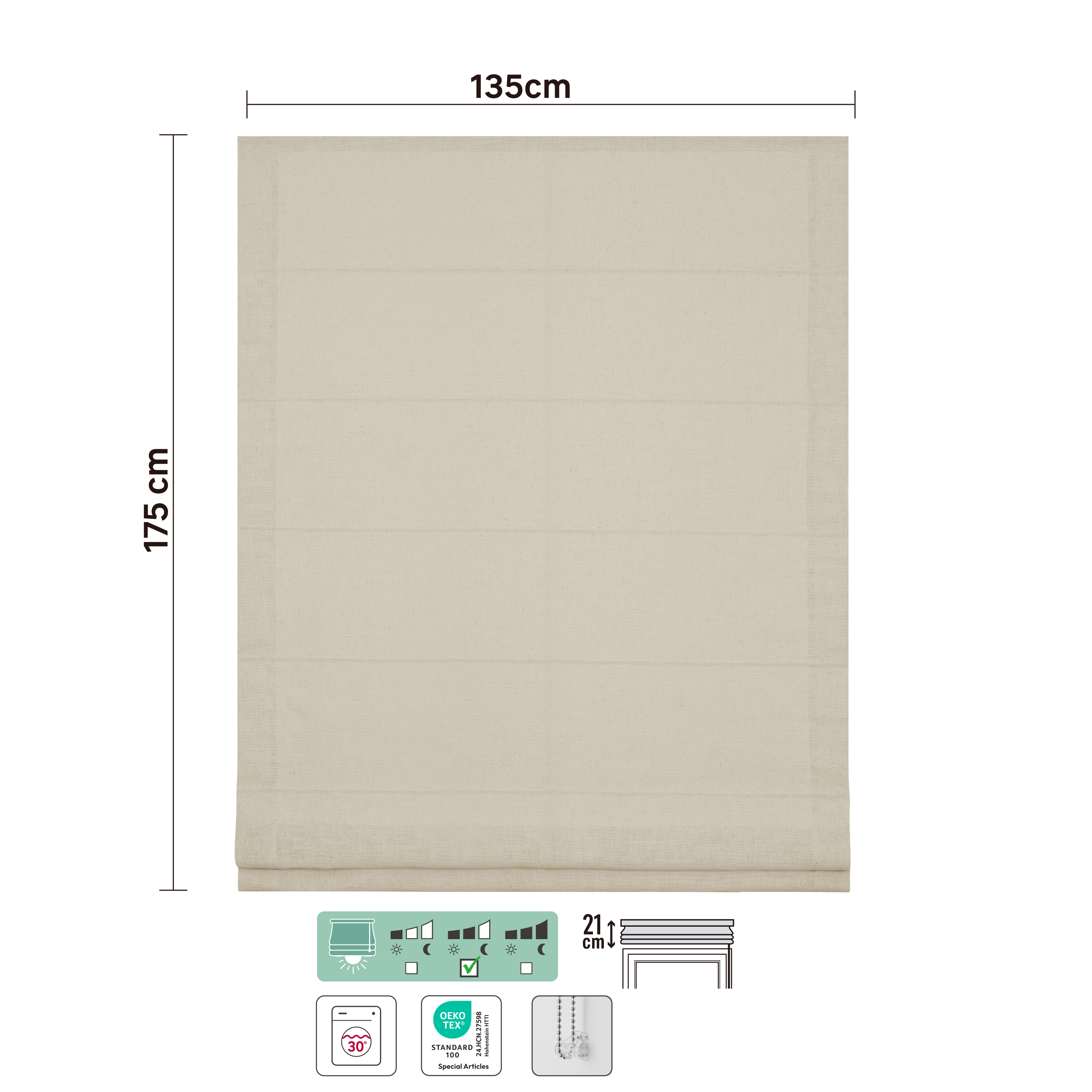 Store bateau Charlina, lin beige, l.135 x H.175 cm, INSPIRE - 4