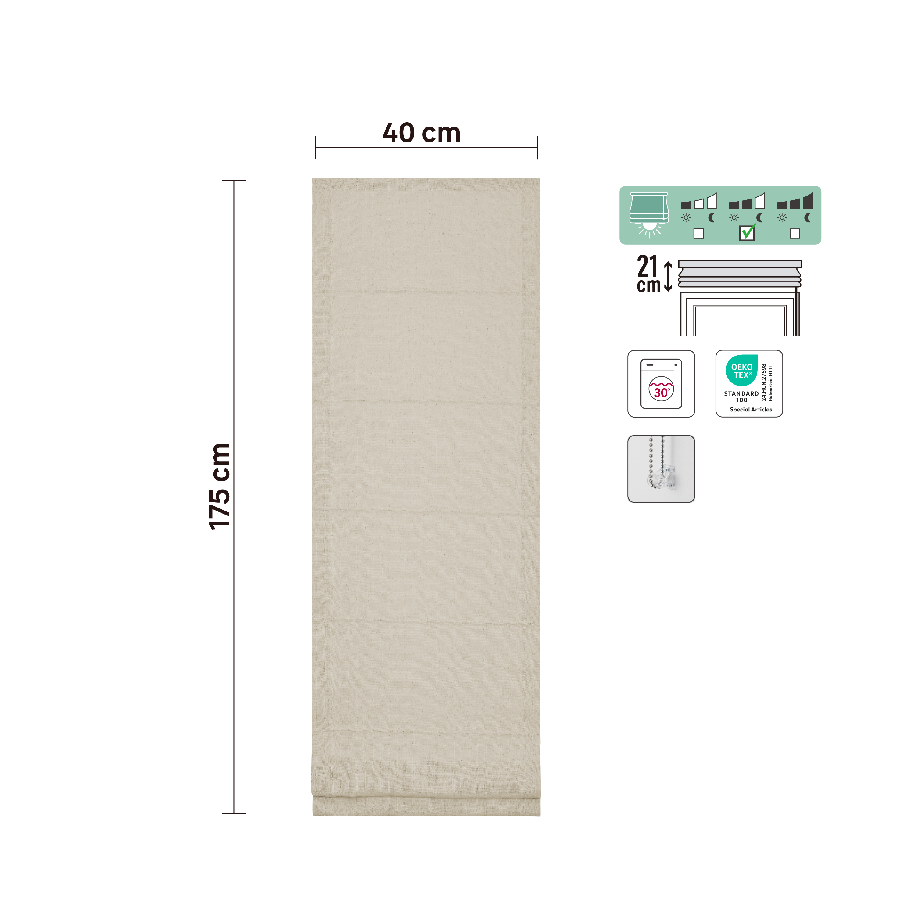 Store bateau Charlina, lin beige, l.40 x H.175 cm, INSPIRE - 4