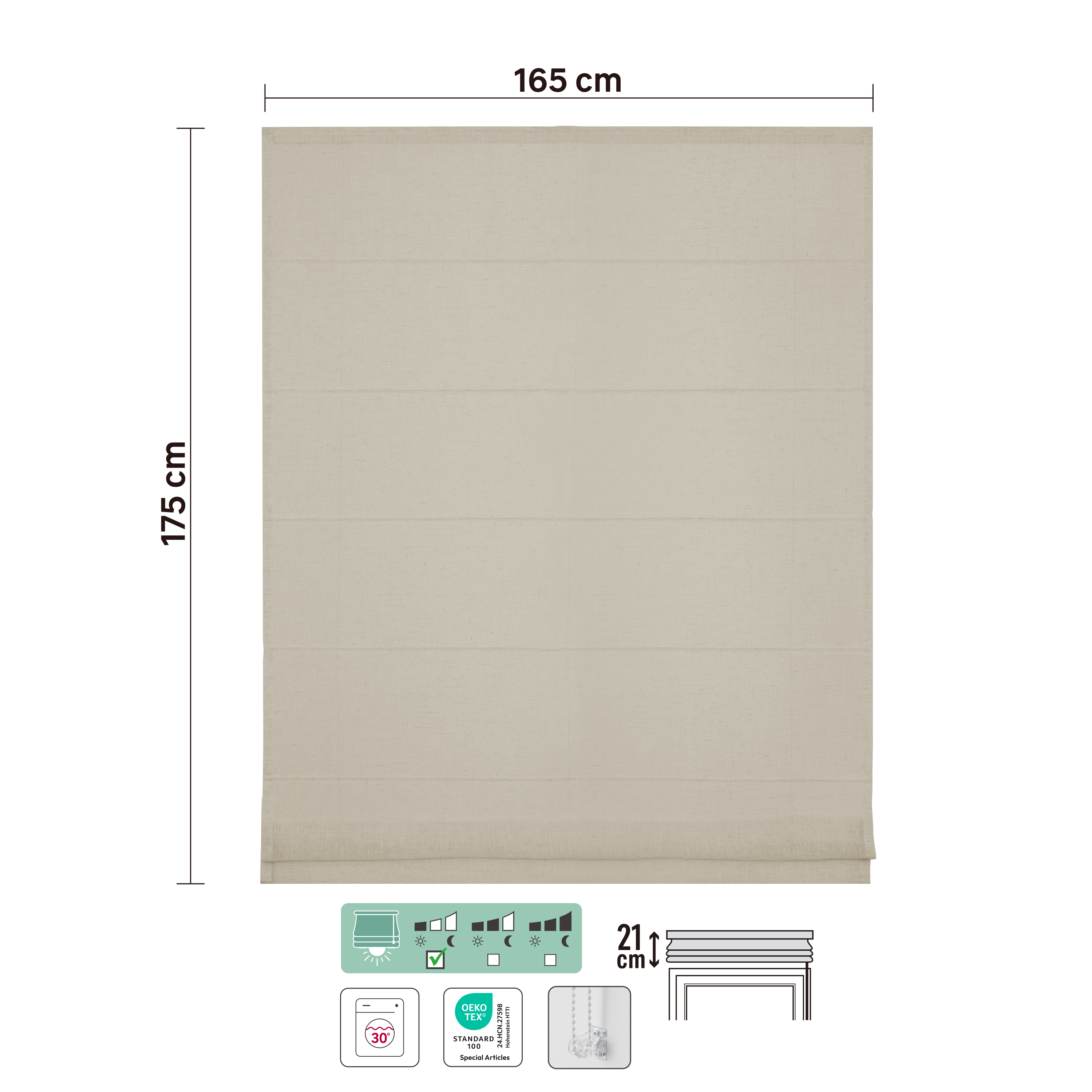 Store bateau Teo, lin beige, l.165 x H.175 cm, INSPIRE - 4