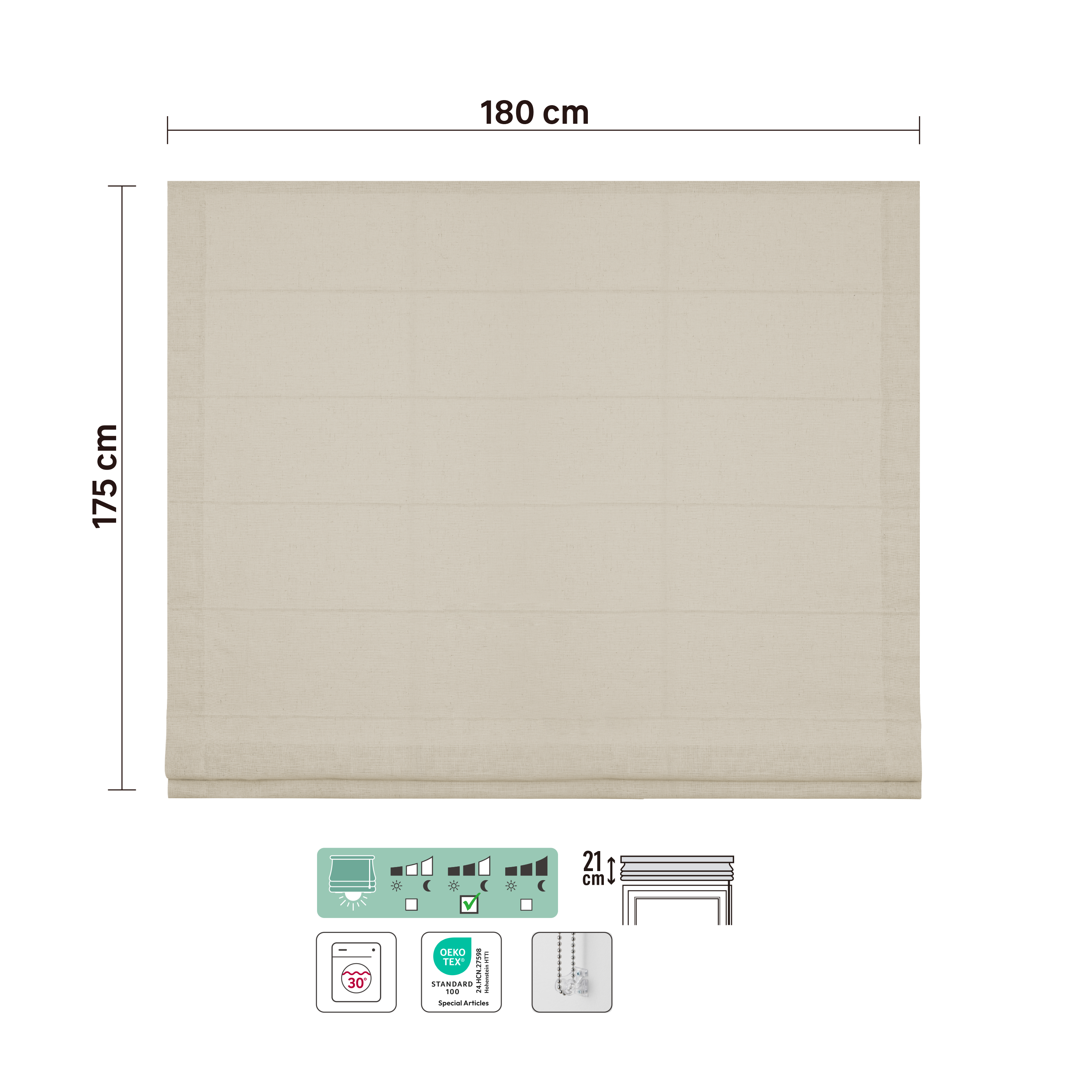 Store bateau Charlina, lin beige, l.180 x H.175 cm, INSPIRE - 4