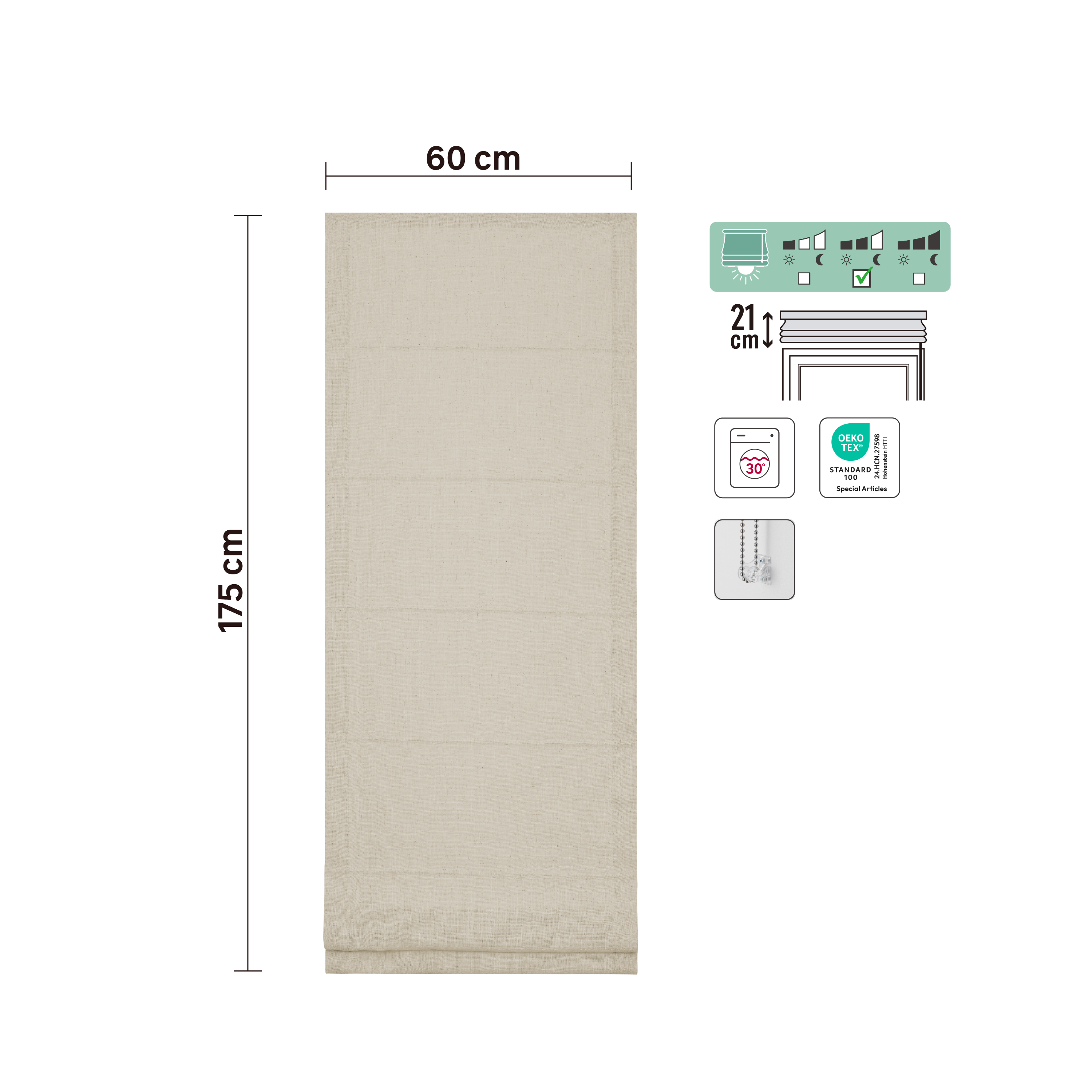 Store bateau Charlina, lin beige, l.60 x H.175 cm, INSPIRE - 4