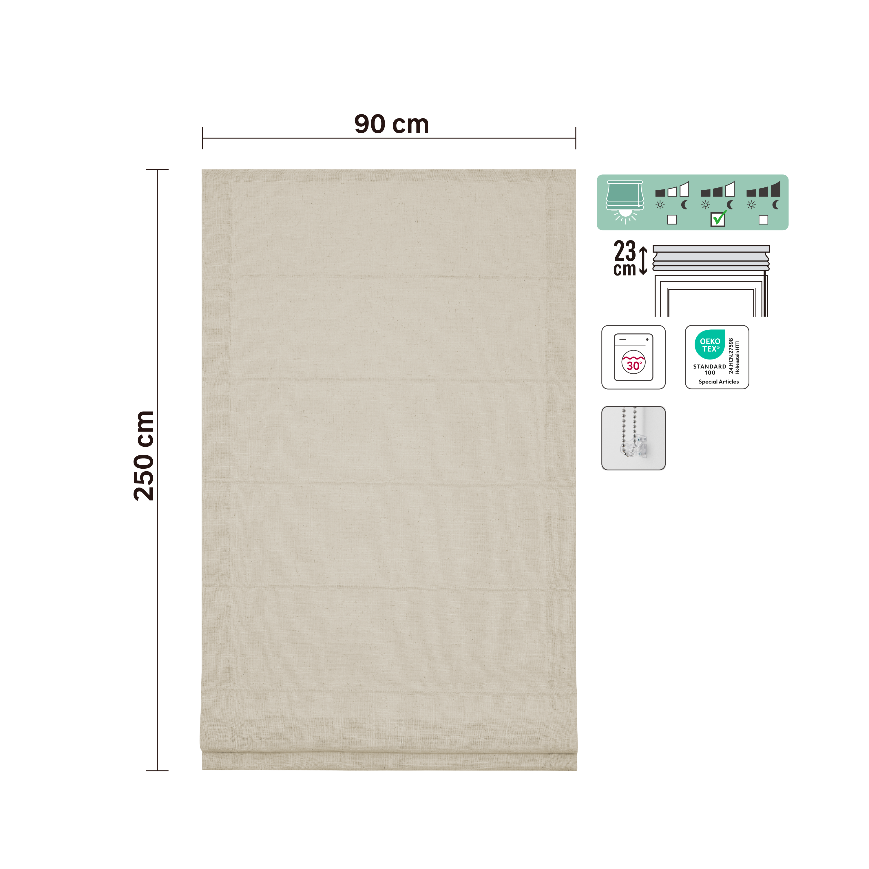 Store bateau Charlina, lin beige, l.90 x H.250 cm, INSPIRE - 4