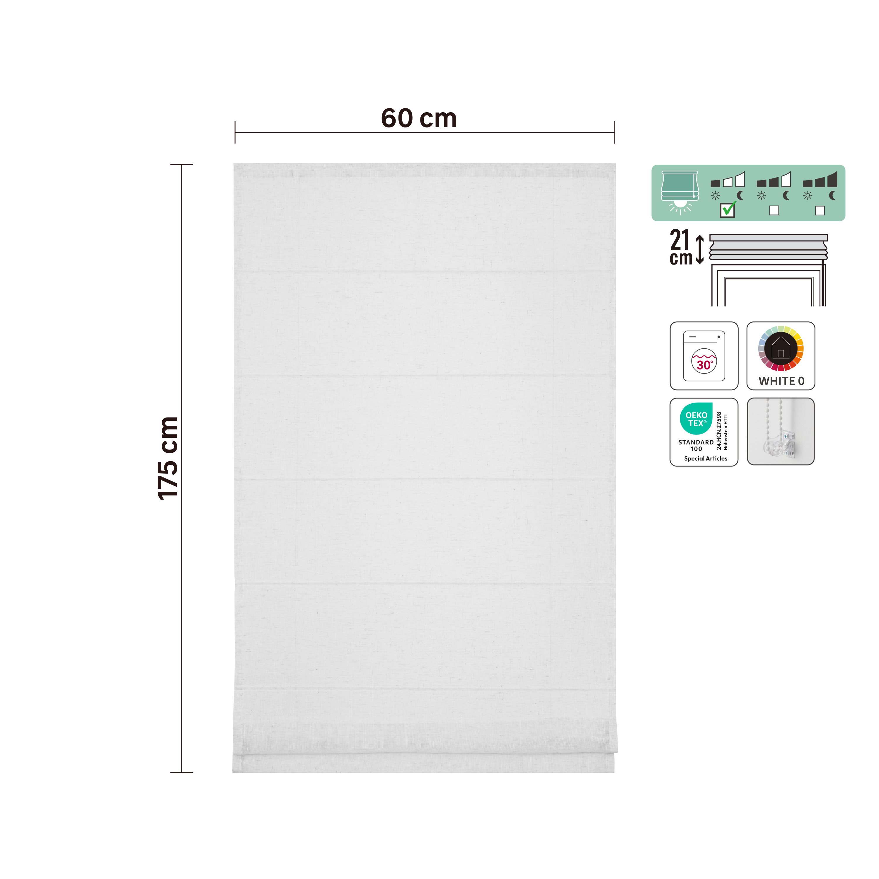 Store bateau Teo, lin blanc, l.60 x H.175 cm, INSPIRE - 4