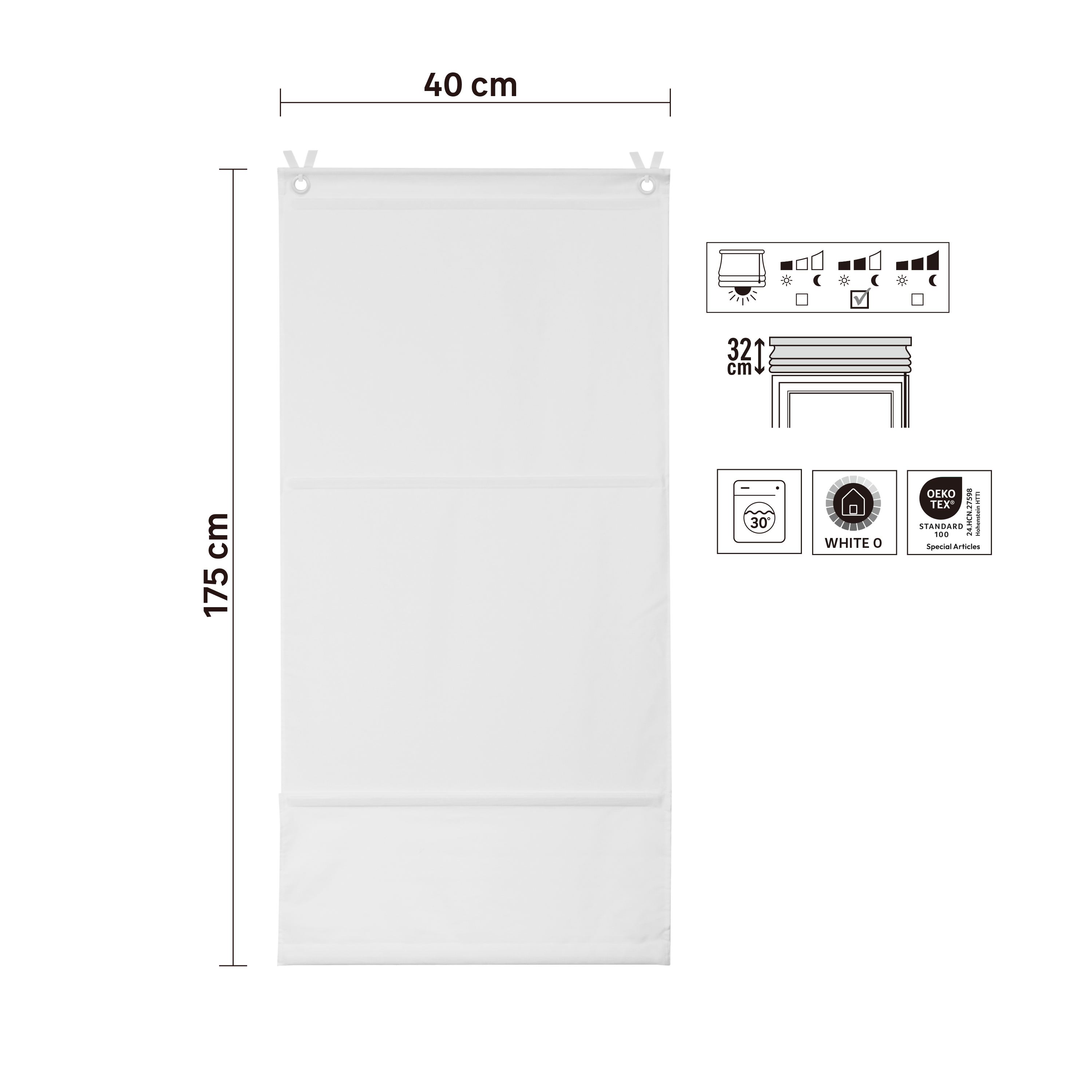 Estore japonês varetas magnéticas Pharell 40x175cm branco Inspire - 7