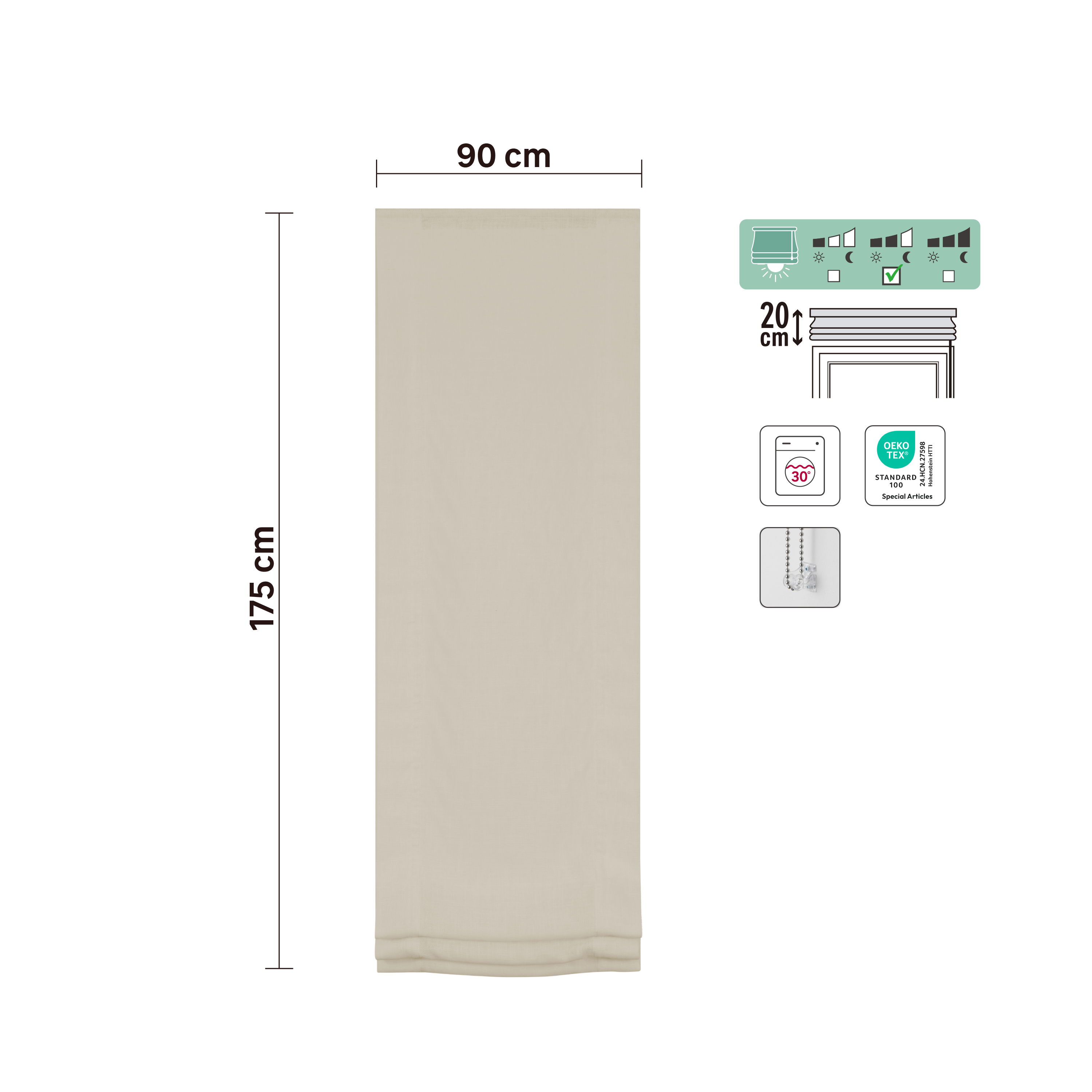 Estor plegable paquetto semi-transparente Charlina 90 x 175 cm poliéster liso beige INSPIRE con cadena. Instalación sin taladrar - 2