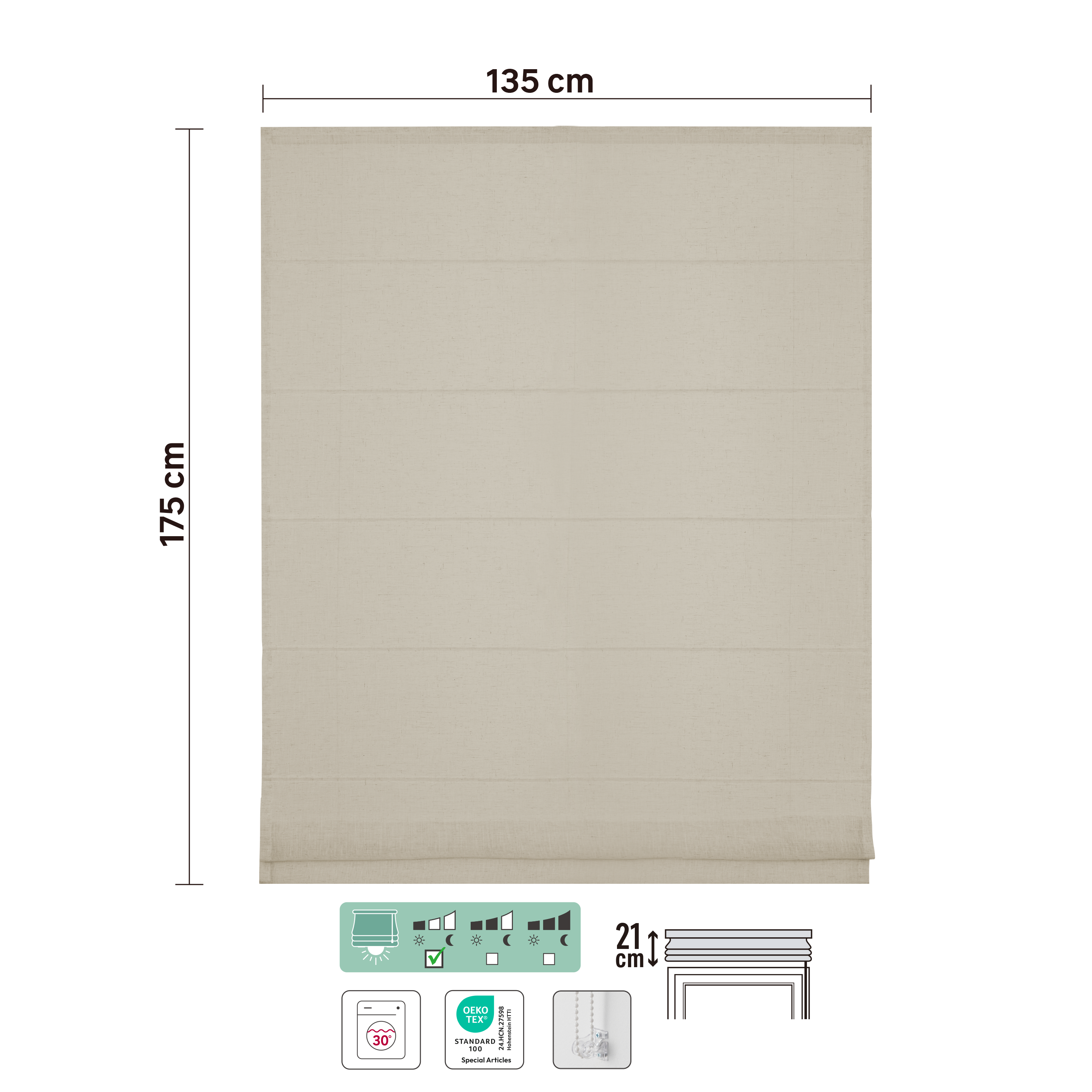 Store bateau Teo, lin beige, l.135 x H.175 cm, INSPIRE - 4