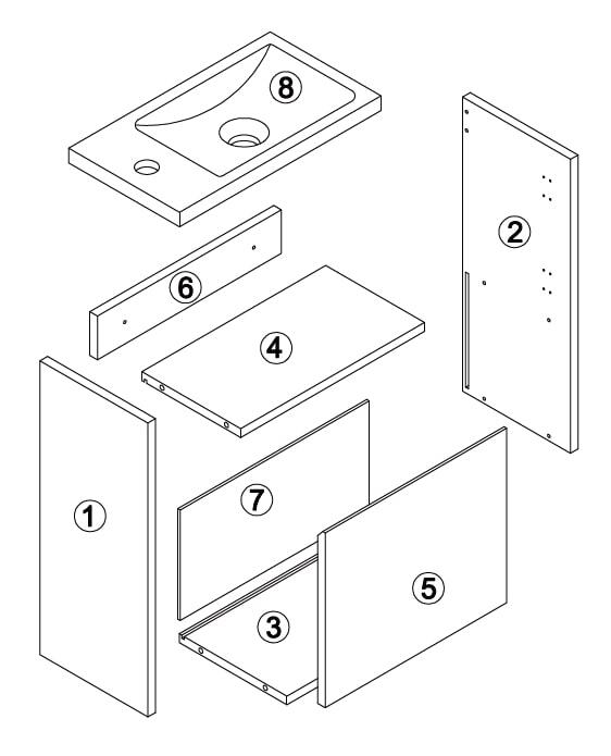Meuble lave-mains, 1p l.40 x H.53 x P.22 cm, décor chêne/niche blanche, Nika - 6