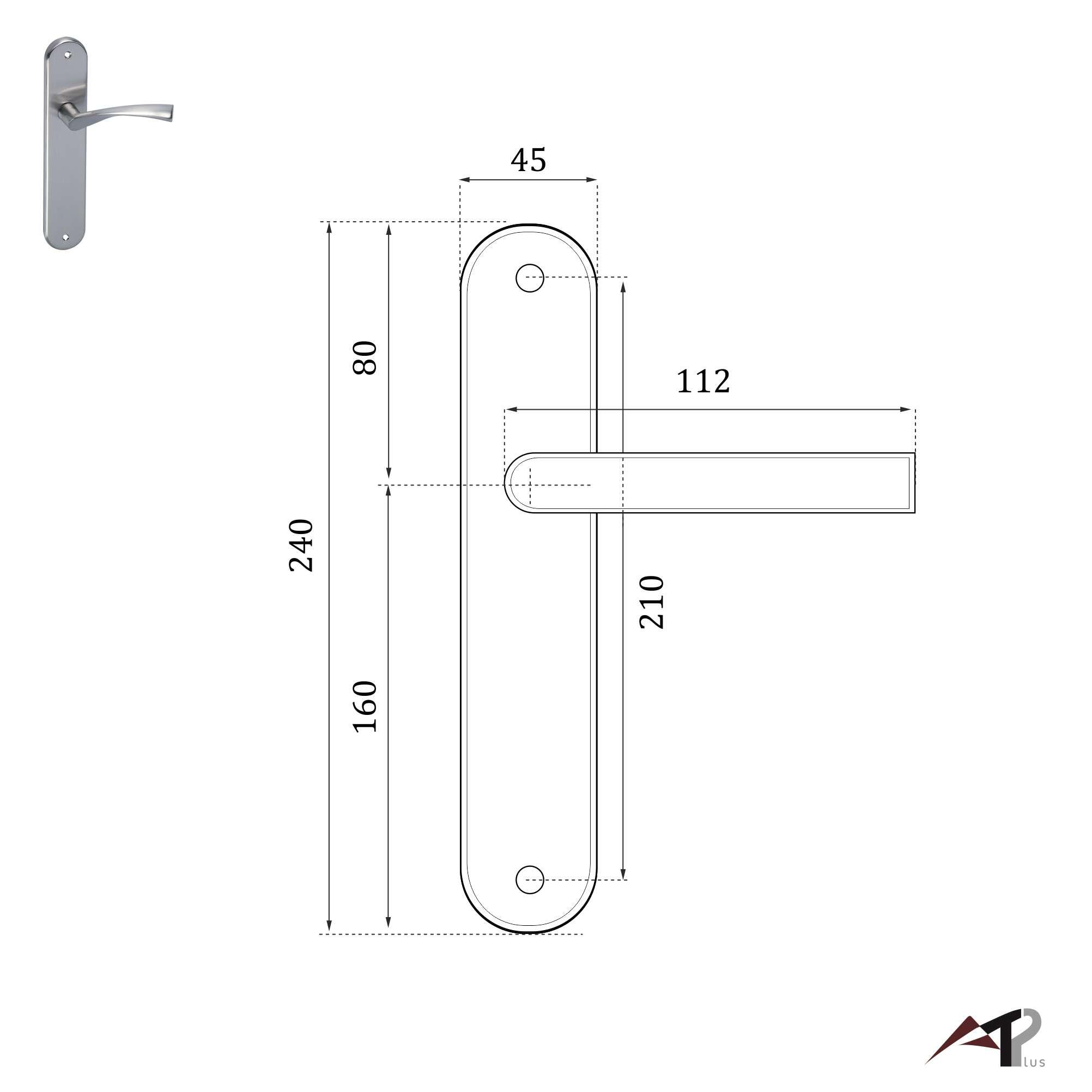 Manilla para puerta serie AROSA 2 en aluminio color niquelado 240x45mm - 2