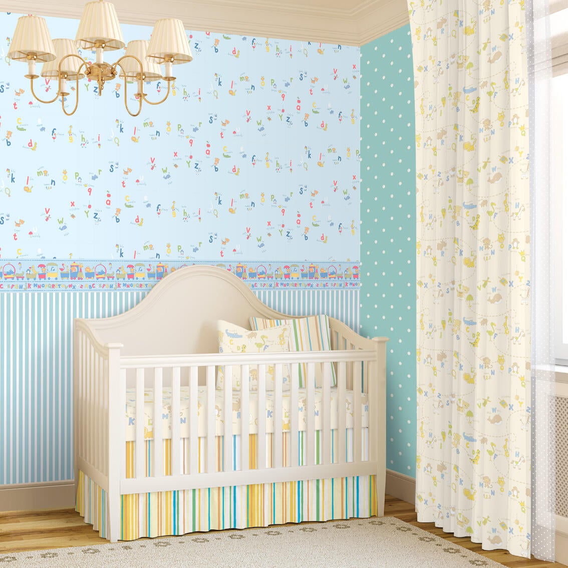 Papel pintado tnt infantil coconet abecedario azul 0,53x10 metros