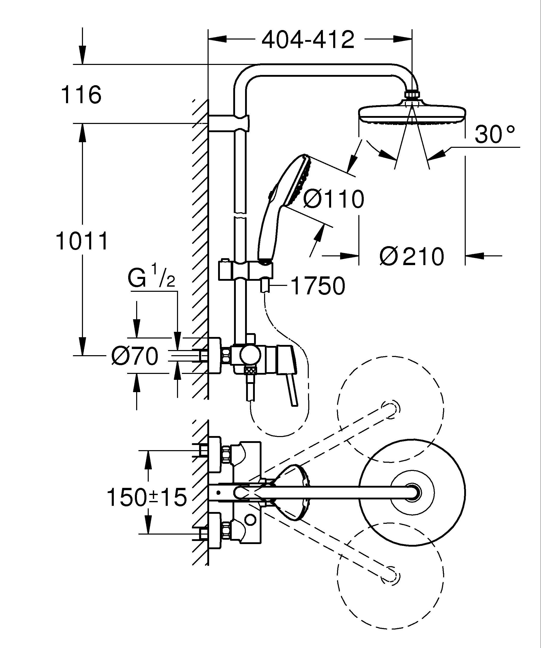 Conjunto de duche com torneira cromado 210 Grohe Start Clova - 8