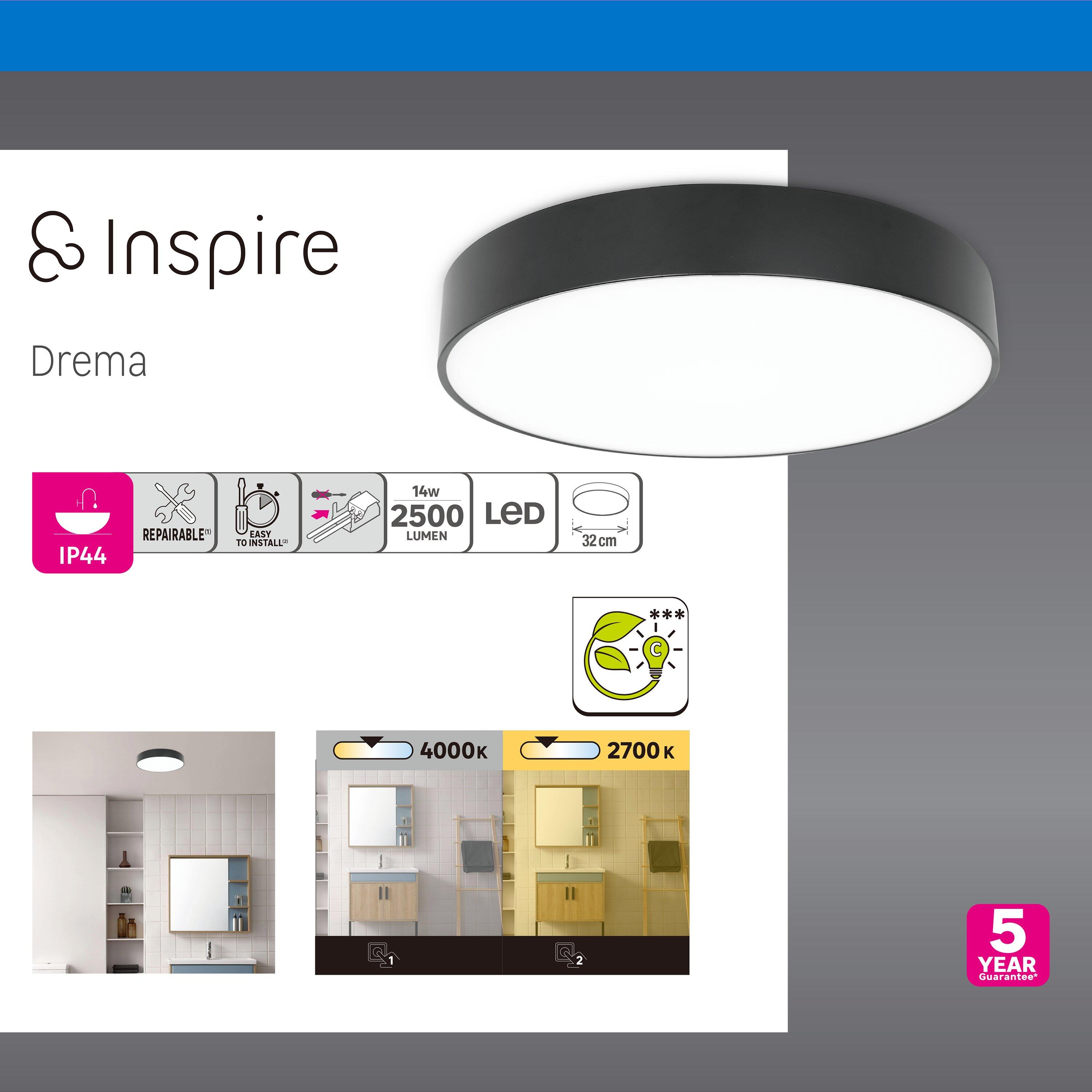 Candeeiro de teto com lâmpada LED Drema 250lm d32 cm IP44 preto Inspire - 8