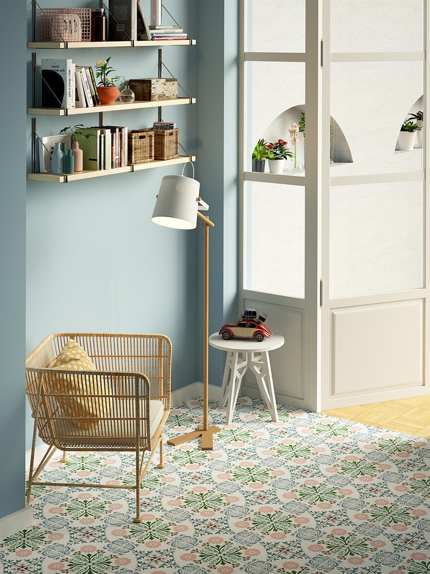 Azulejo/suelo hidráulico digitalker efecto hidráulico azul y blanco 20x20 cm c2