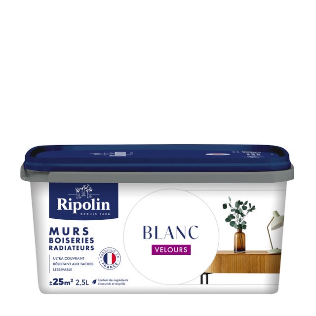 Peinture mur, boiserie, radiateur blanc velours RIPOLIN , 2.5L