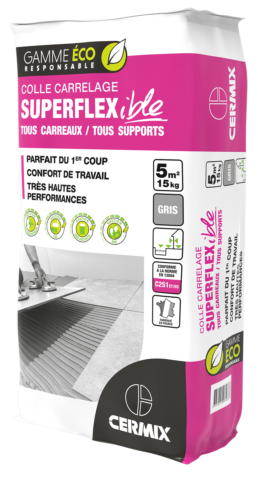 Mortier colle carrelage, poudre, superflexible CERMIX gris 15 kg - 2