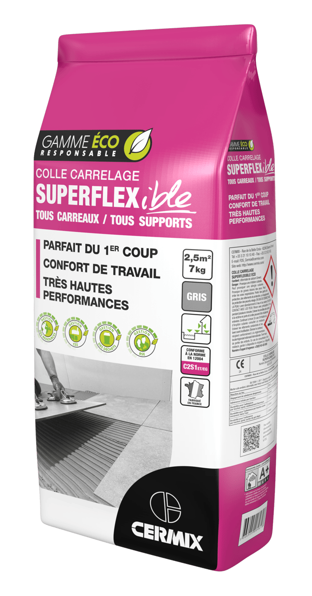Mortier colle carrelage, poudre, superflexible CERMIX gris 15 kg
