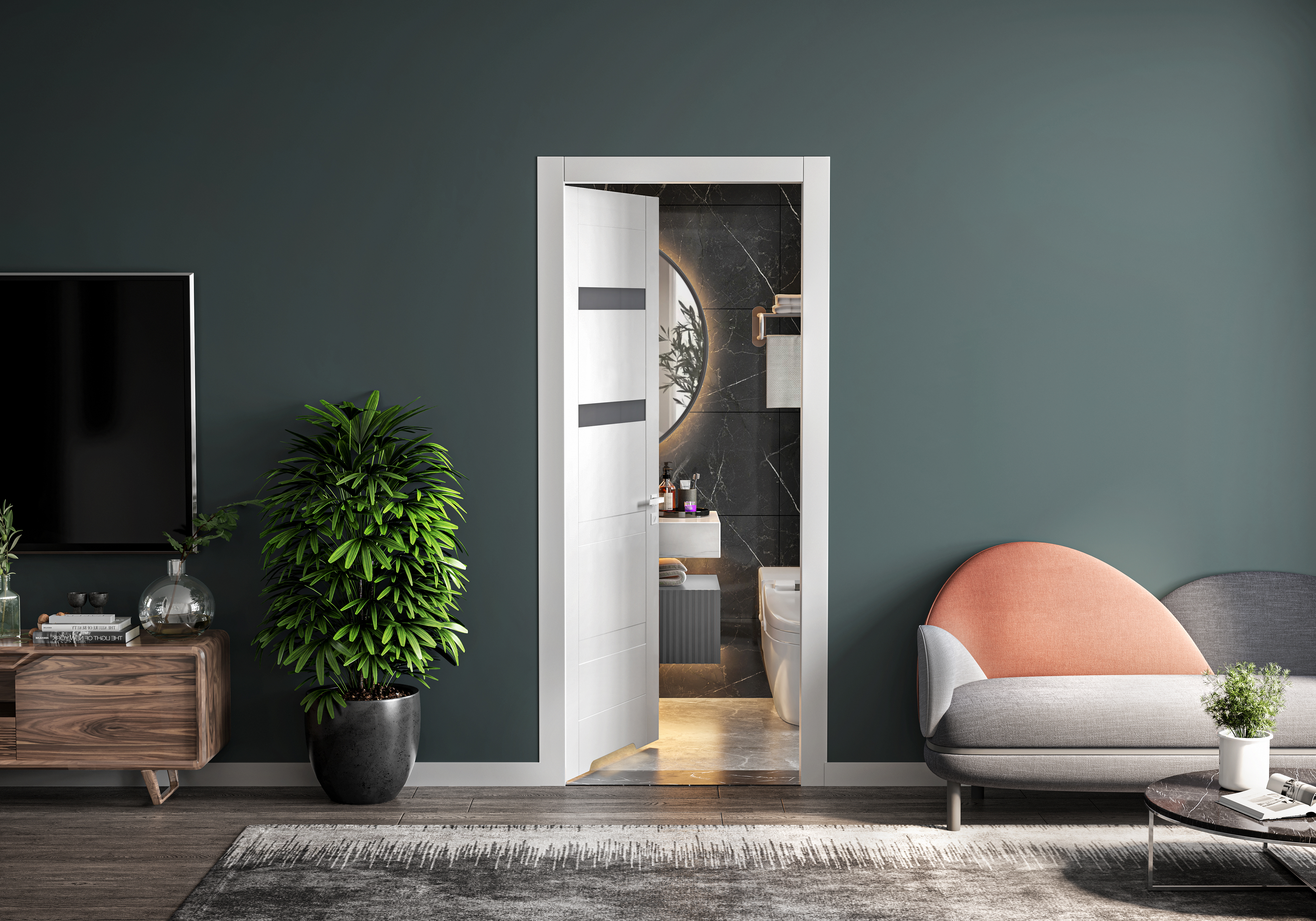 Drzwi wewnętrzne bezprzylgowe łazienkowe Parma Nero 60 lewe białe z podcięciem wentylacyjnym Artens - 2