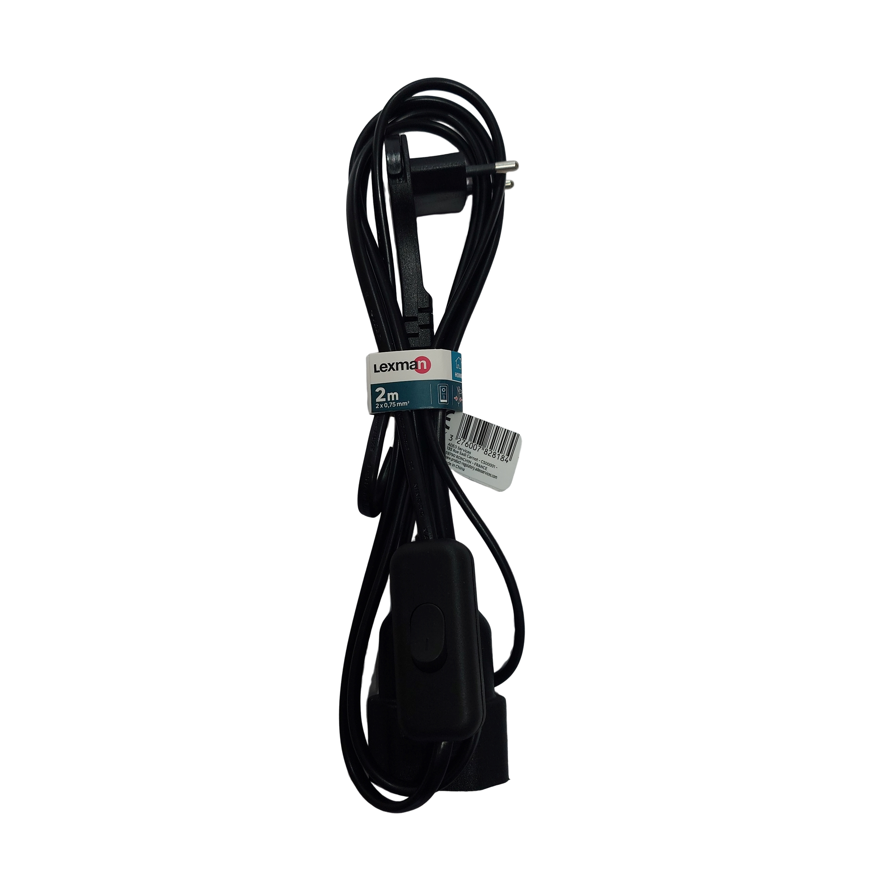 Prolongador com interruptor e tomada fácil LEXMAN H03VV-F 2x0.75 2.5A 2M Preto - 8
