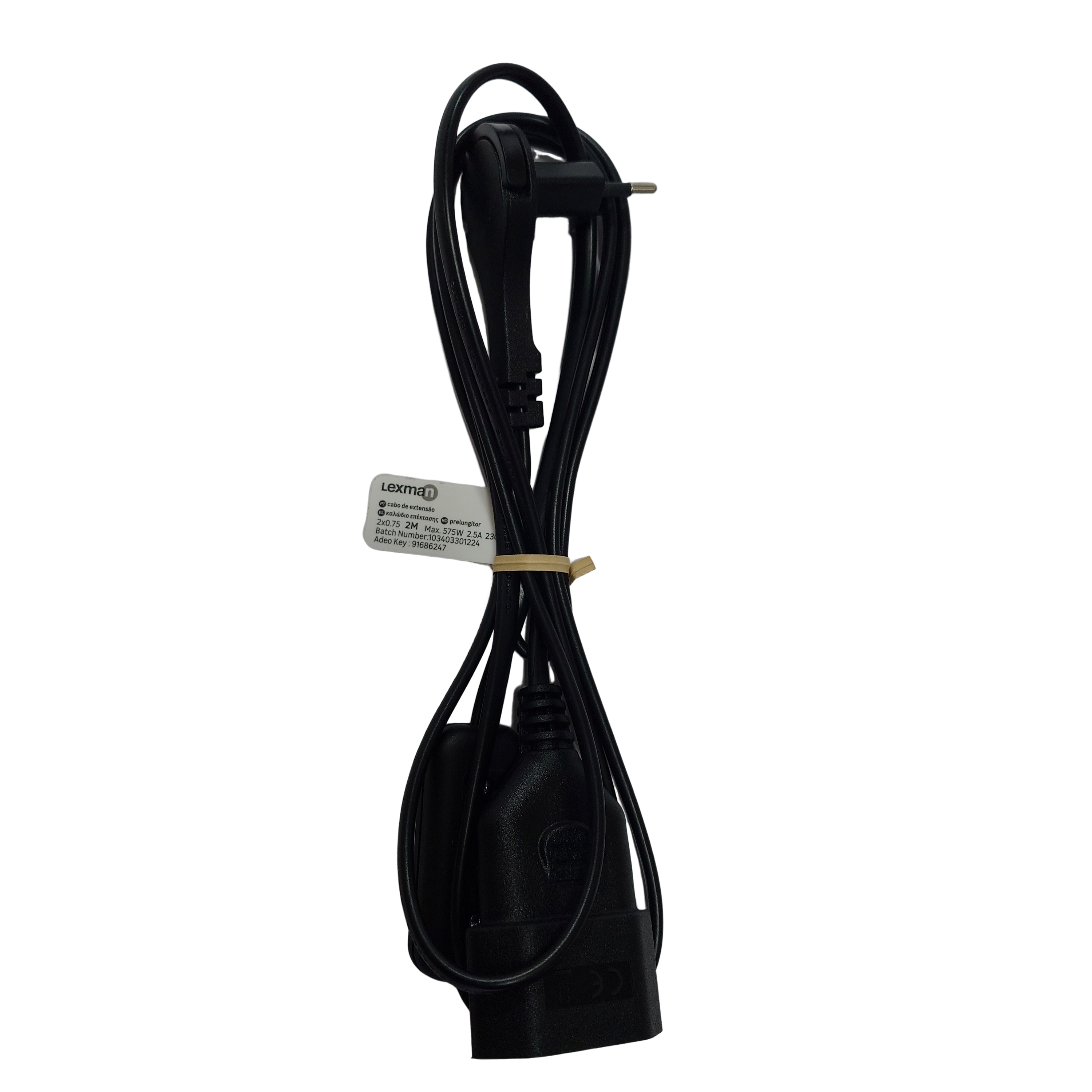 Prolongador com interruptor e tomada fácil LEXMAN H03VV-F 2x0.75 2.5A 2M Preto - 9
