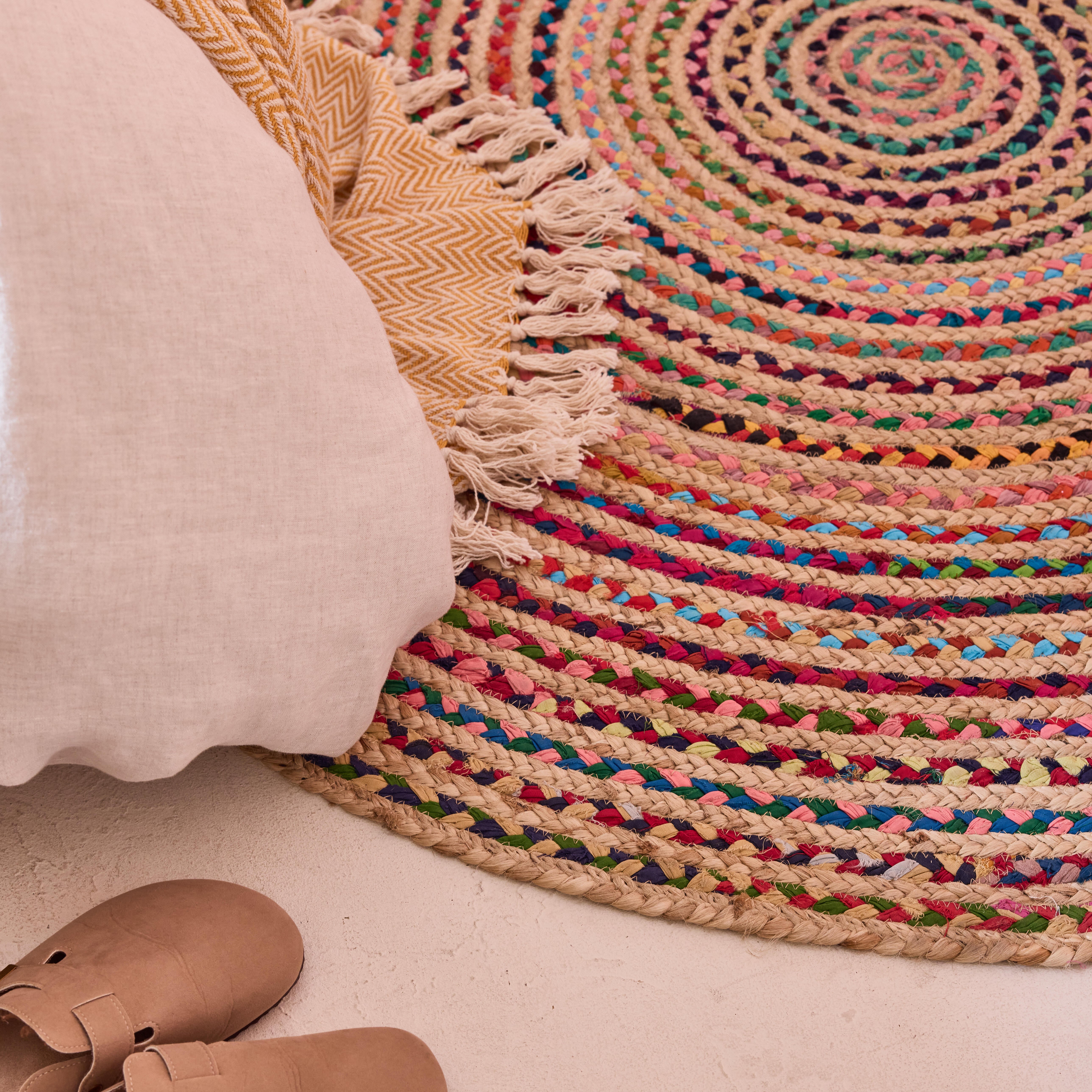 Alfombra  yute tejido plano INSPIRE Mixi rayas multicolor redonda 150x150cm - 5