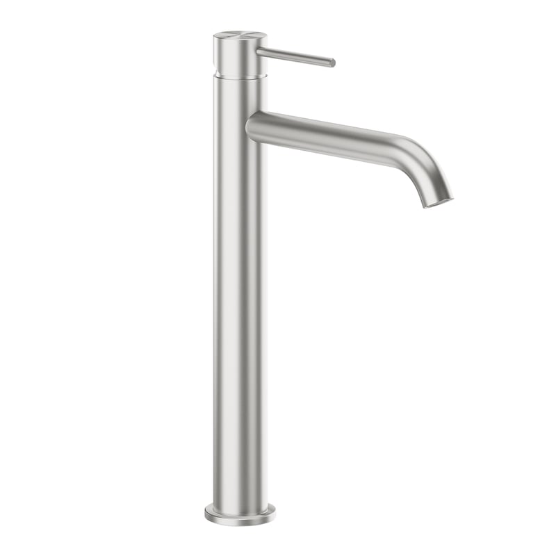 Bateria umywalkowa wysoka srebrna stal nierdzewna 30.9 cm z korkiem klik-klak Flint KFA Armatura