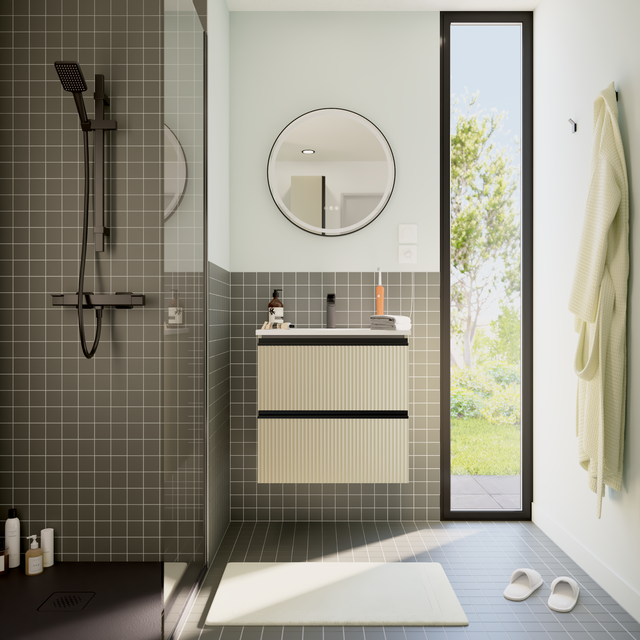 Mobile da bagno sospeso sotto lavabo L 60 x H 58 x P 48.1 cm beige laccato opaco, 2 cassetti SENSEA Studio