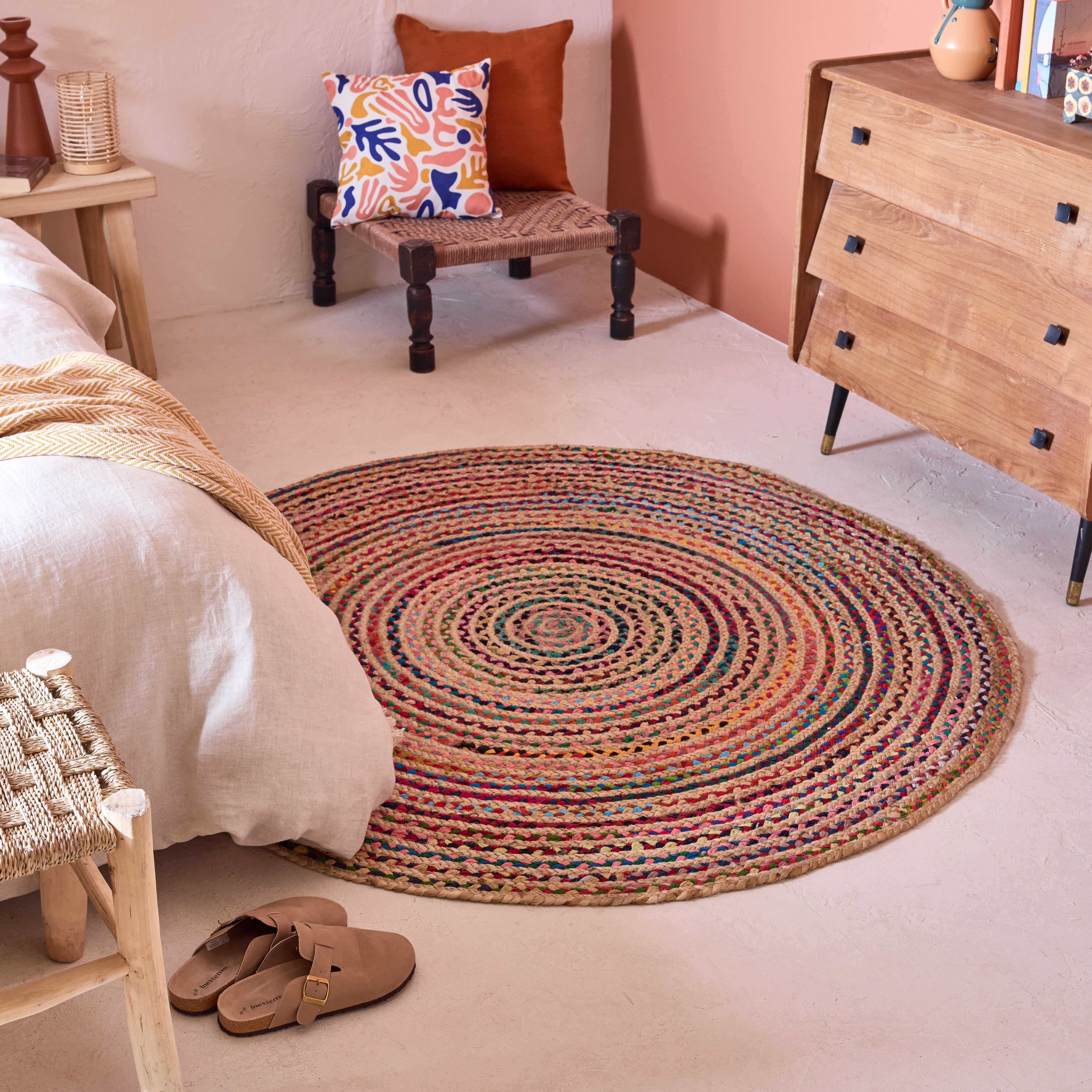Alfombra  yute tejido plano INSPIRE Mixi rayas multicolor redonda 150x150cm - 2