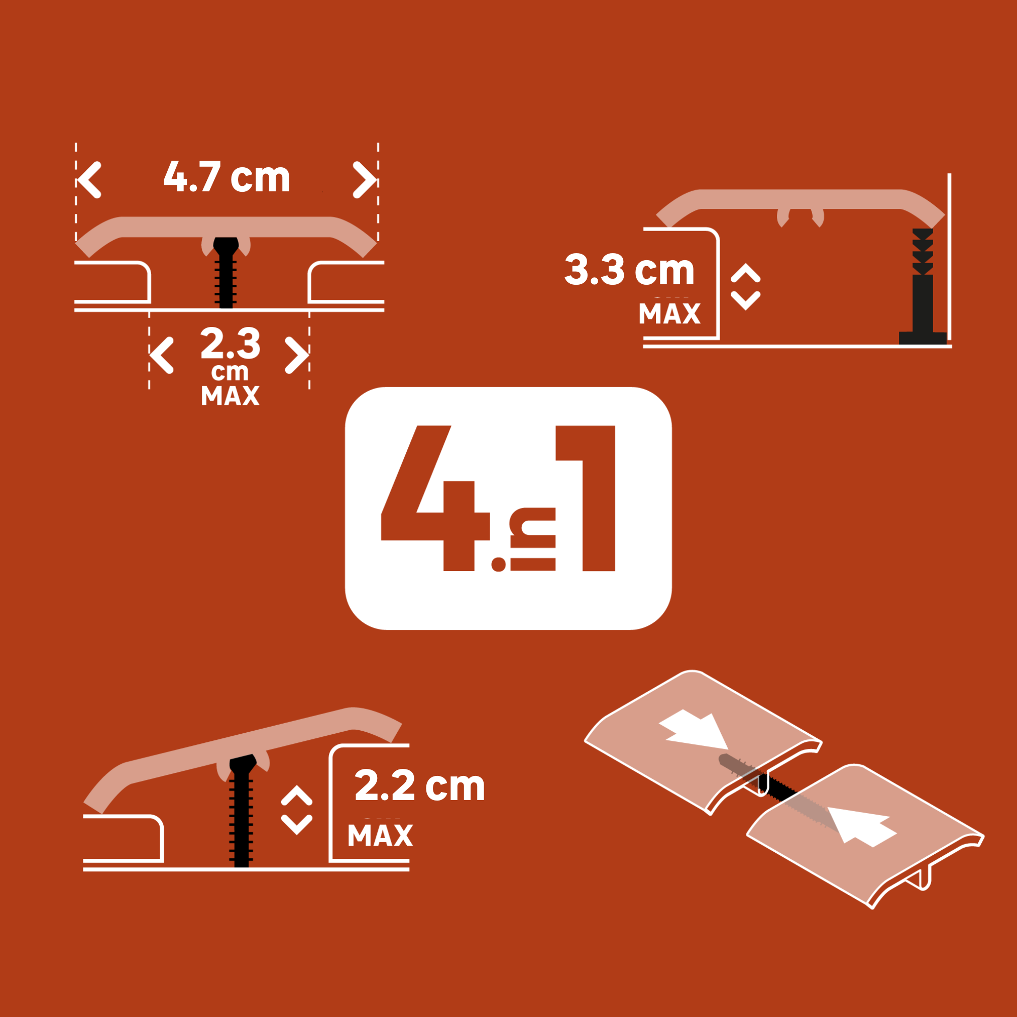 Perfil 4 em 1 de alumínio 830X37MM NAT365 - 7