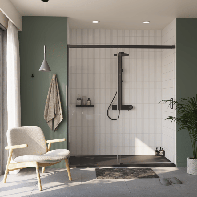 Mampara de ducha frontal corredera  Neo perfil negro (166.5-170.5)x200 cm