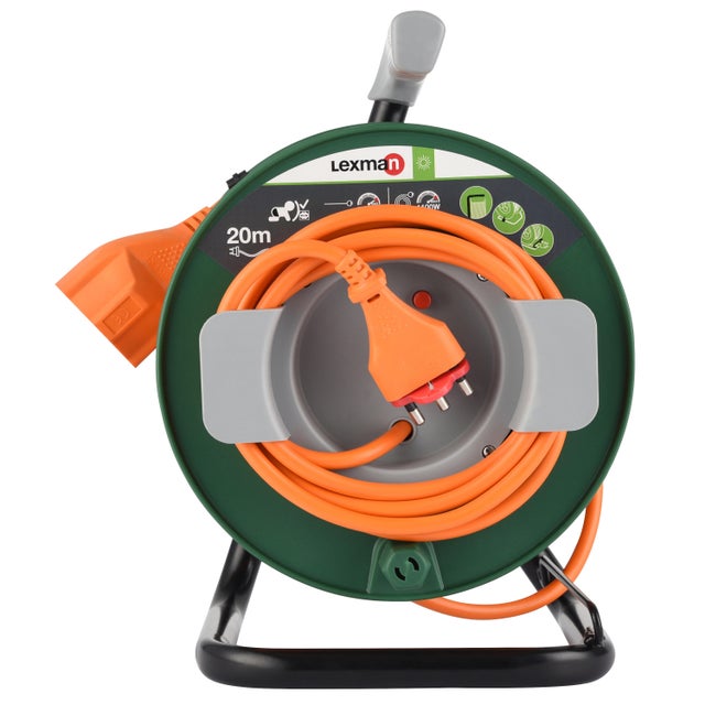 Avvolgicavo LEXMAN 20m cavo H05VV-F 3G1.5 mm² 1 prese, presa schuko spina 2P+T per giardinaggio