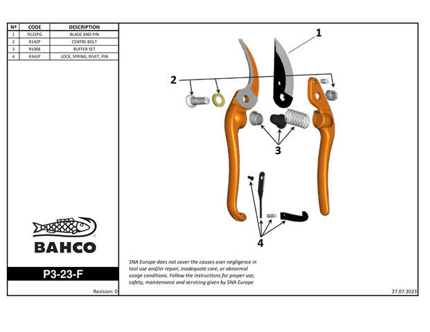 Sécateur professionnel en fer forgé BAHCO PRADINES P3-23, Ø 25 mm - 7