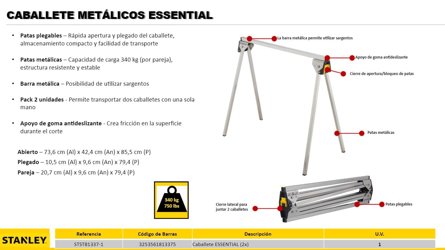 2 CABALLETES PLEGABLES METALICO STANLEY - 2