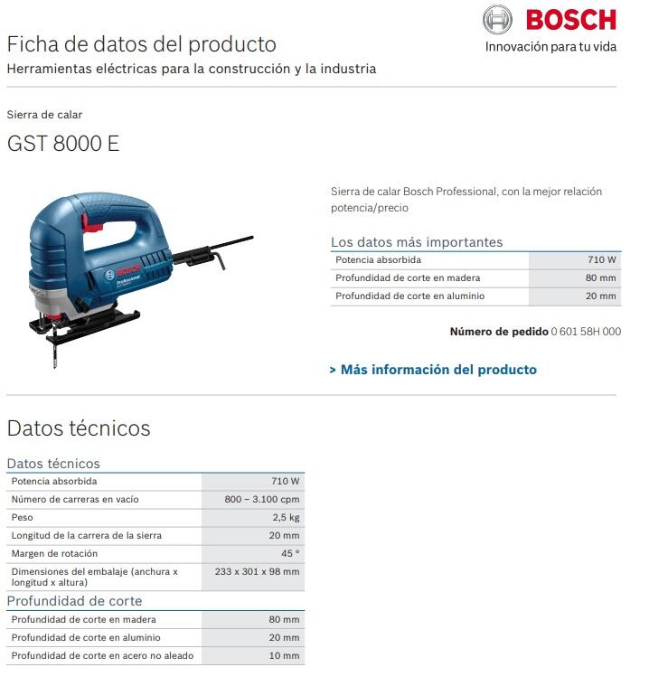SIERRA CALAR 710W BOSCH GST 8000 E - 8