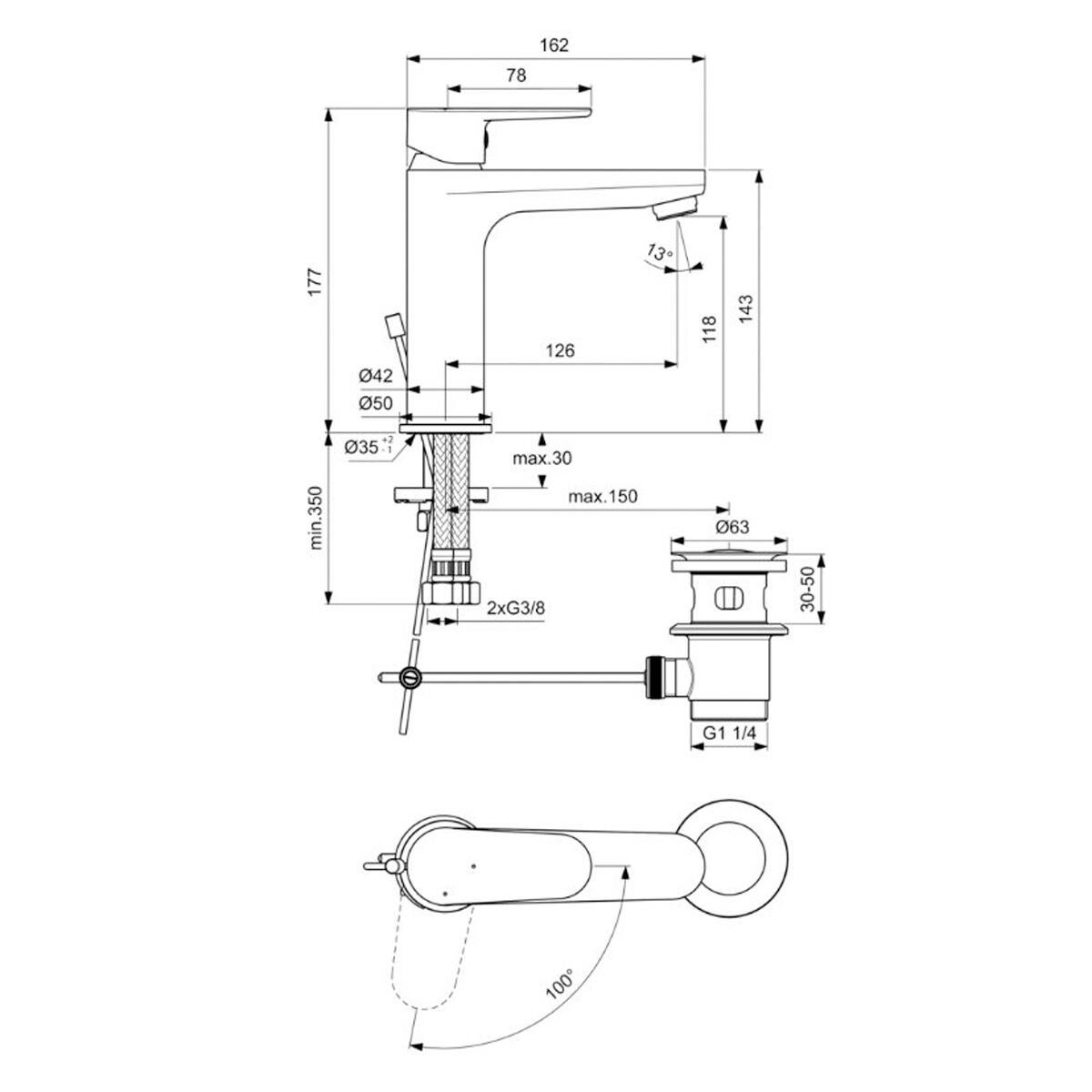 Rubinetto per lavabo a canna media getto laminare cristallino Cerafine O cromato lucido IDEAL STANDARD - 3