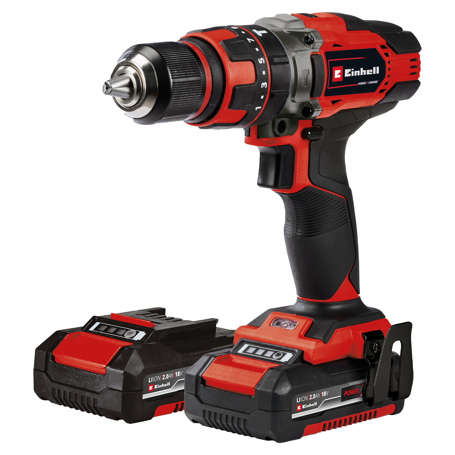 Taladro percutor a batería EINHELL 18V - 2 baterias - Tope de profundidad - Power X-Change TE-CD 18/50 Li-i +64 Kit - 10