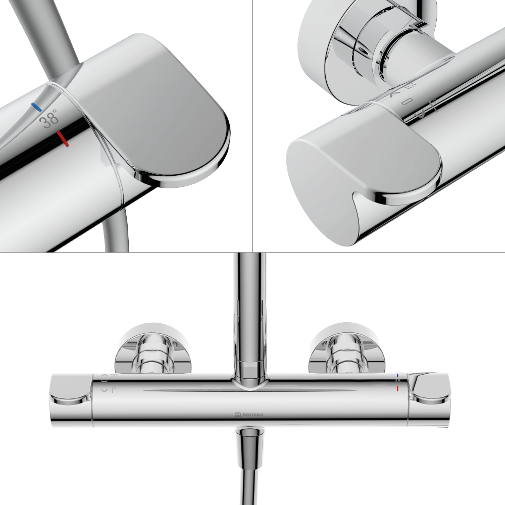 Conjunto de duche com torneira termostática cromado Sensea Icone - 7