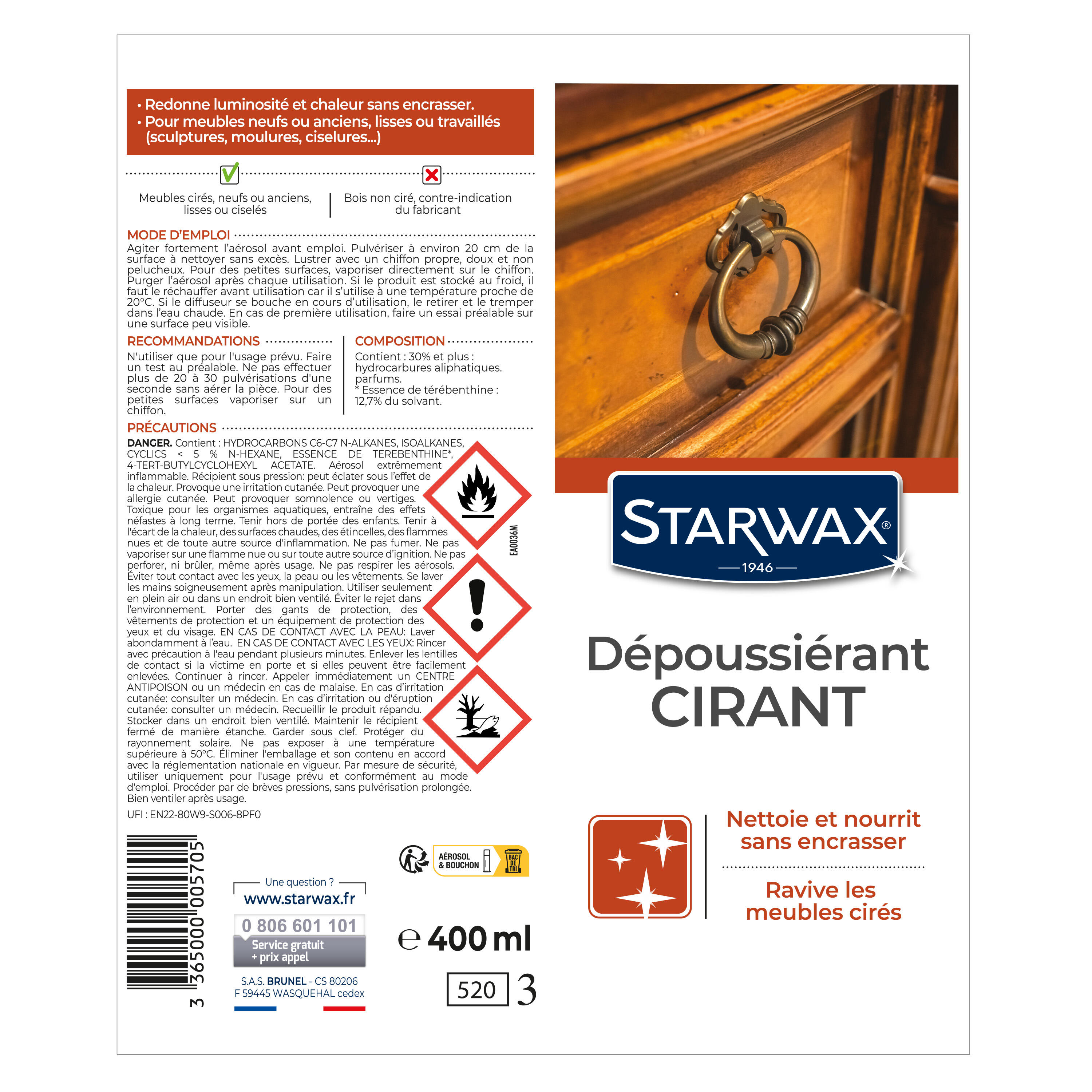 Nettoyant STARWAX Aérosol dépoussiérant cirant, 0.4L - 3