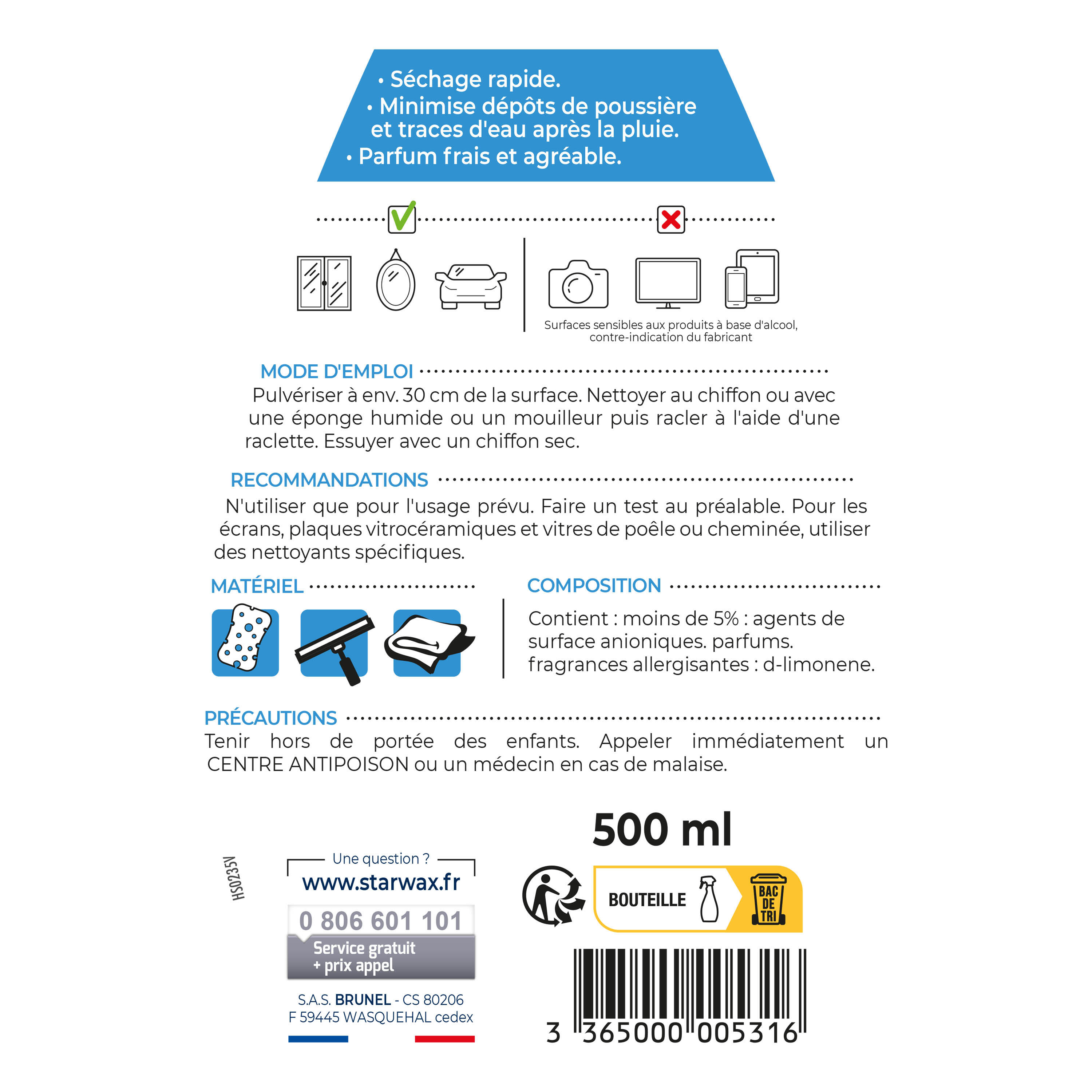 Nettoyant vitre STARWAX Anti traces, 0.5L - 6