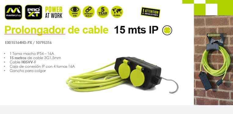 PROLONGADOR EXTERIOR CABLE 3X1.5MM2 15 METROS CON 4 TOMAS + COLGADOR - 2