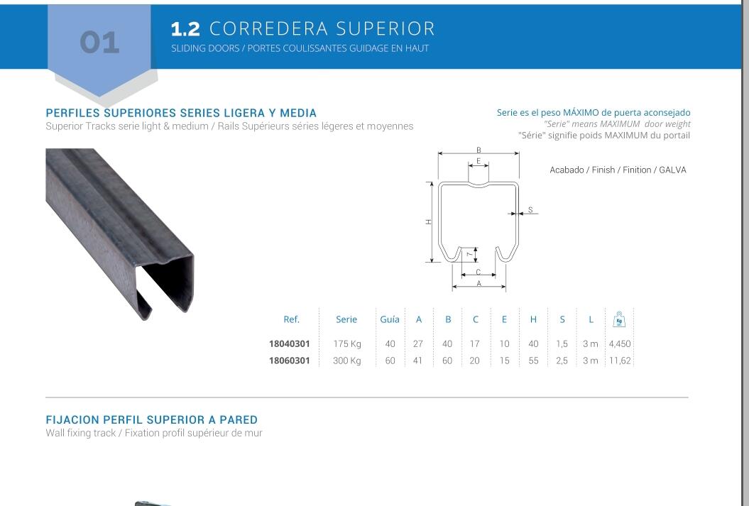 PERFIL  SUPERIOR U 60 MM PARA PUERTA CORREDERA. GALVANIZADO 3 M - 2