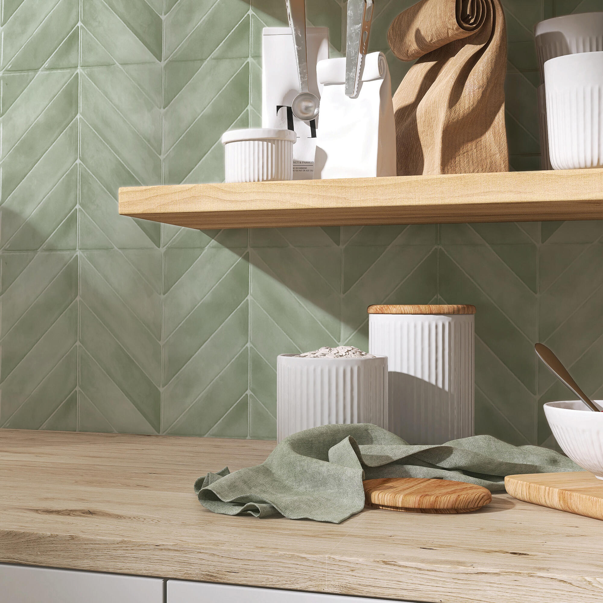 Lot de 4 adhésifs décoratifs Chevron Solna, vert céladon, 29 cm x 22.9 cm - 3