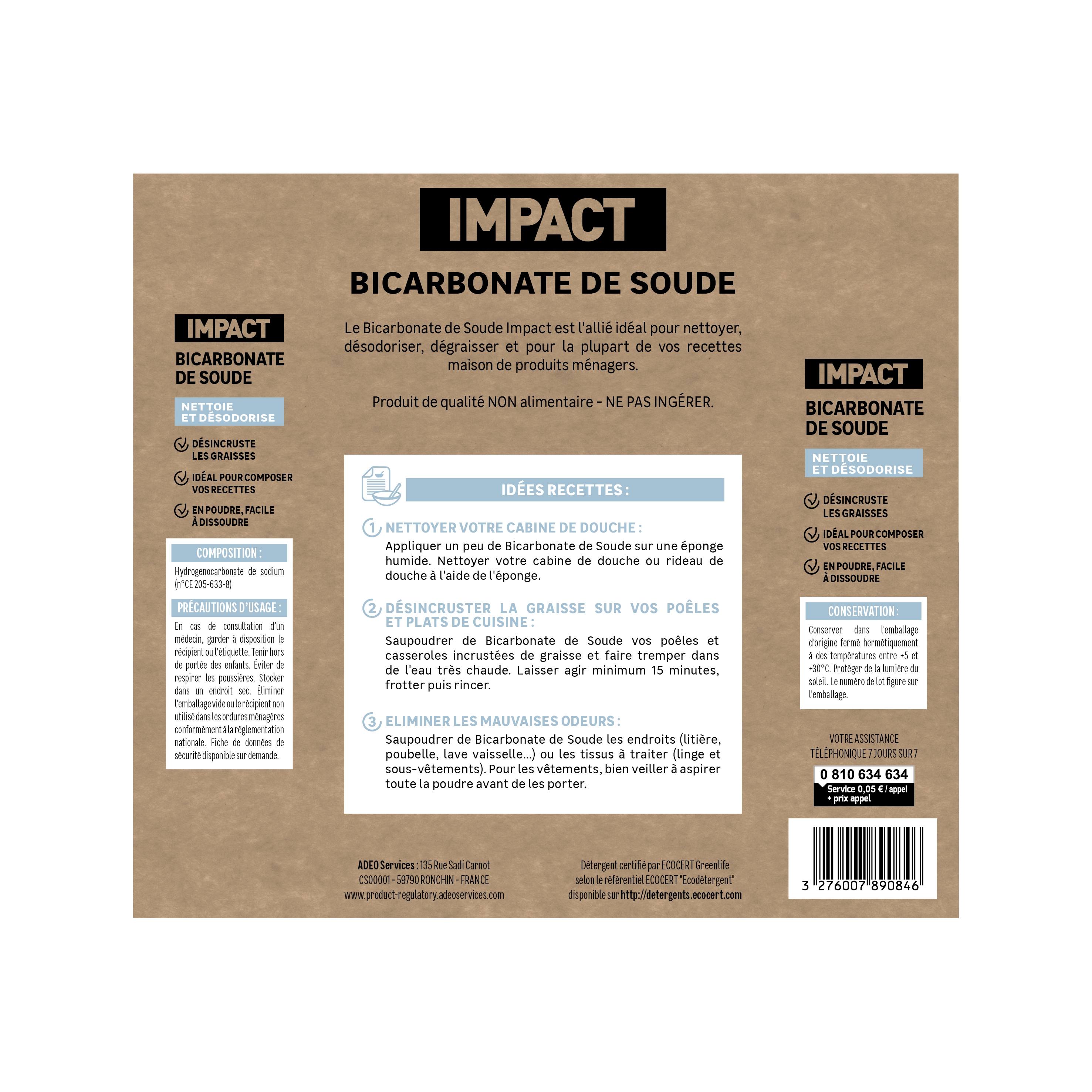 Bicarbonate de soude IMPACT Nettoyant multi-usage, 500g - 6