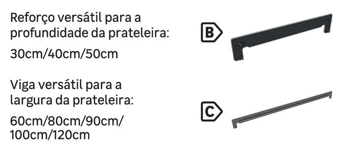 Reforço e viga para estante sem parafusos