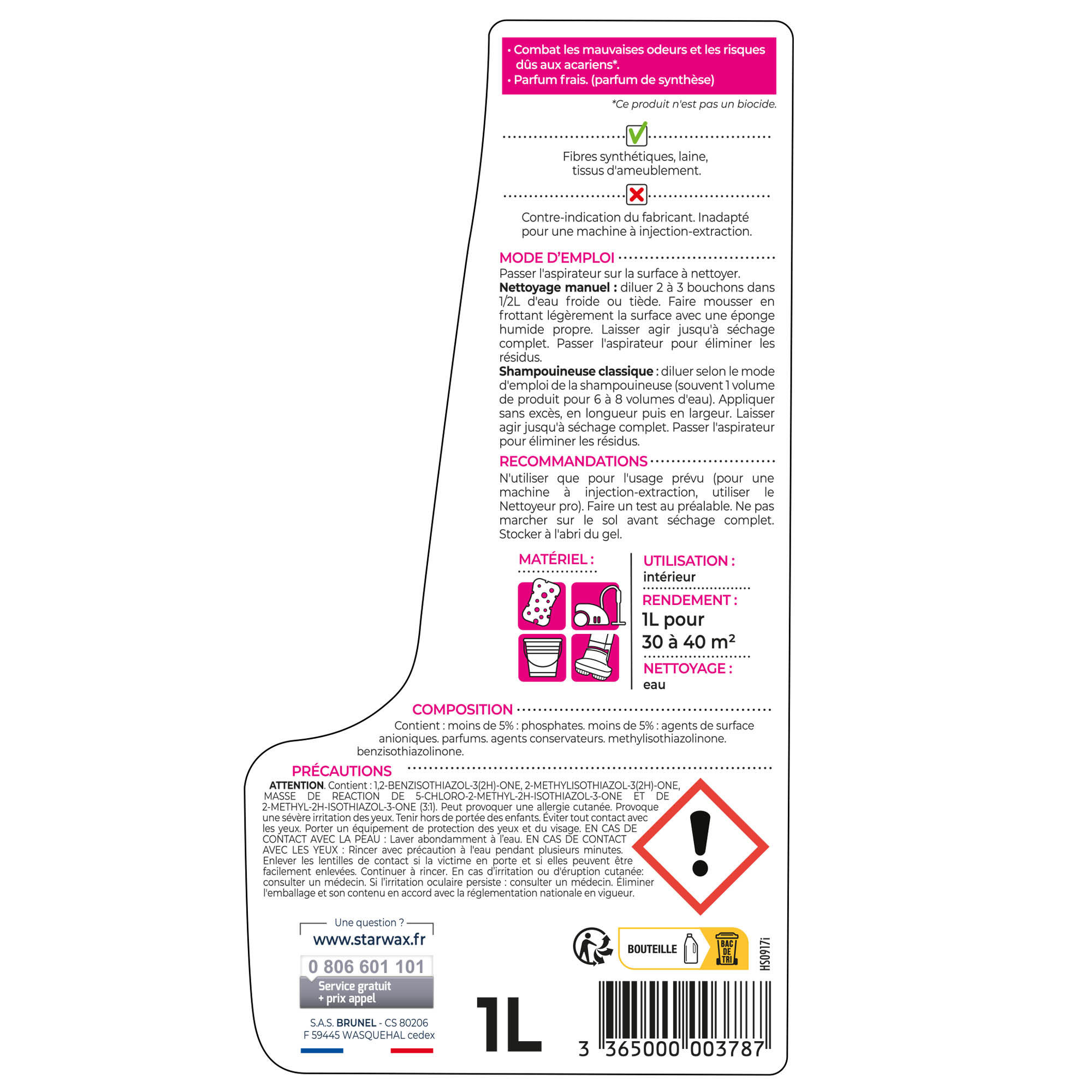 Nettoyant STARWAX Shampoing raviveur tapis moquettes, 1L - 4