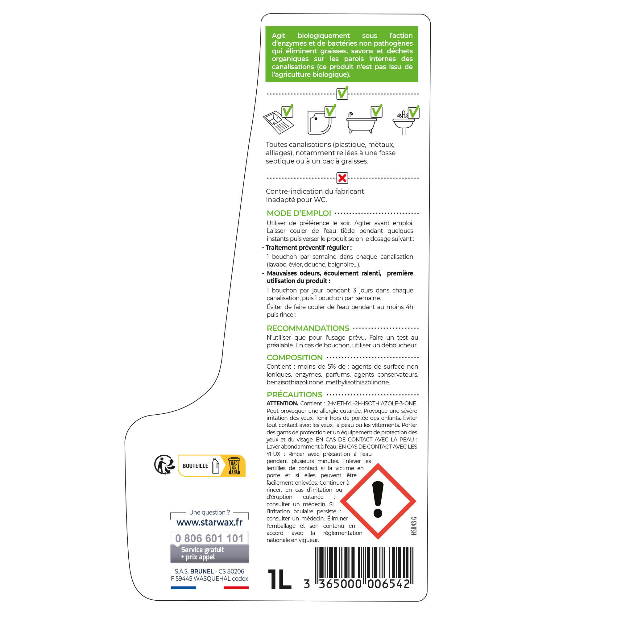 Produit d'entretien STARWAX Canalisations, biologique sans javel, 1L - 4