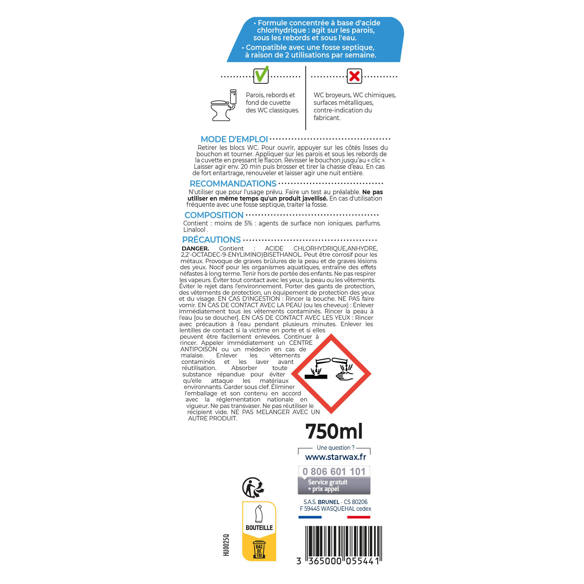 Détartrant WC STARWAX En gel surpuissant, 0.75L - 5
