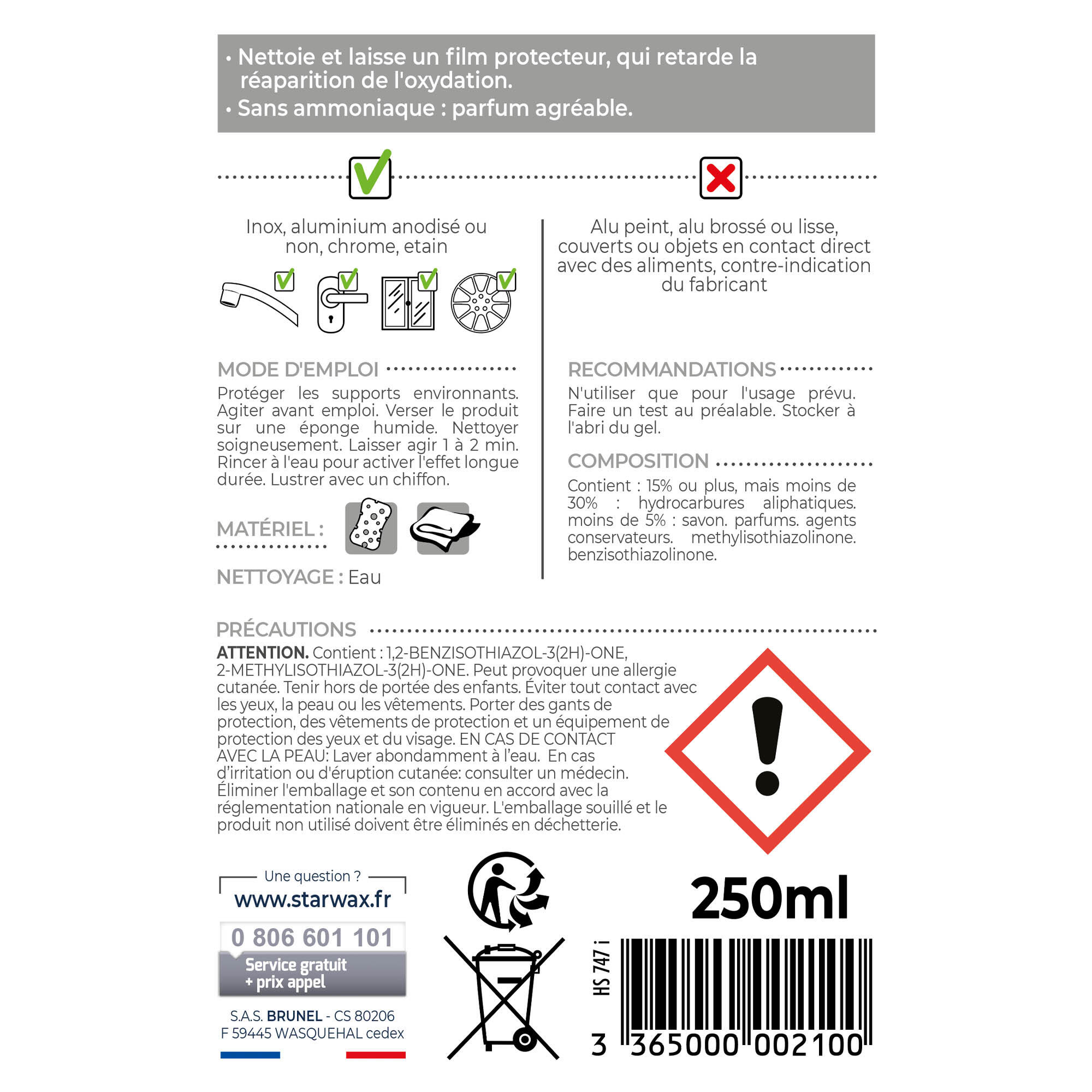 Nettoyant STARWAX Spécial métaux, 0.25L - 4