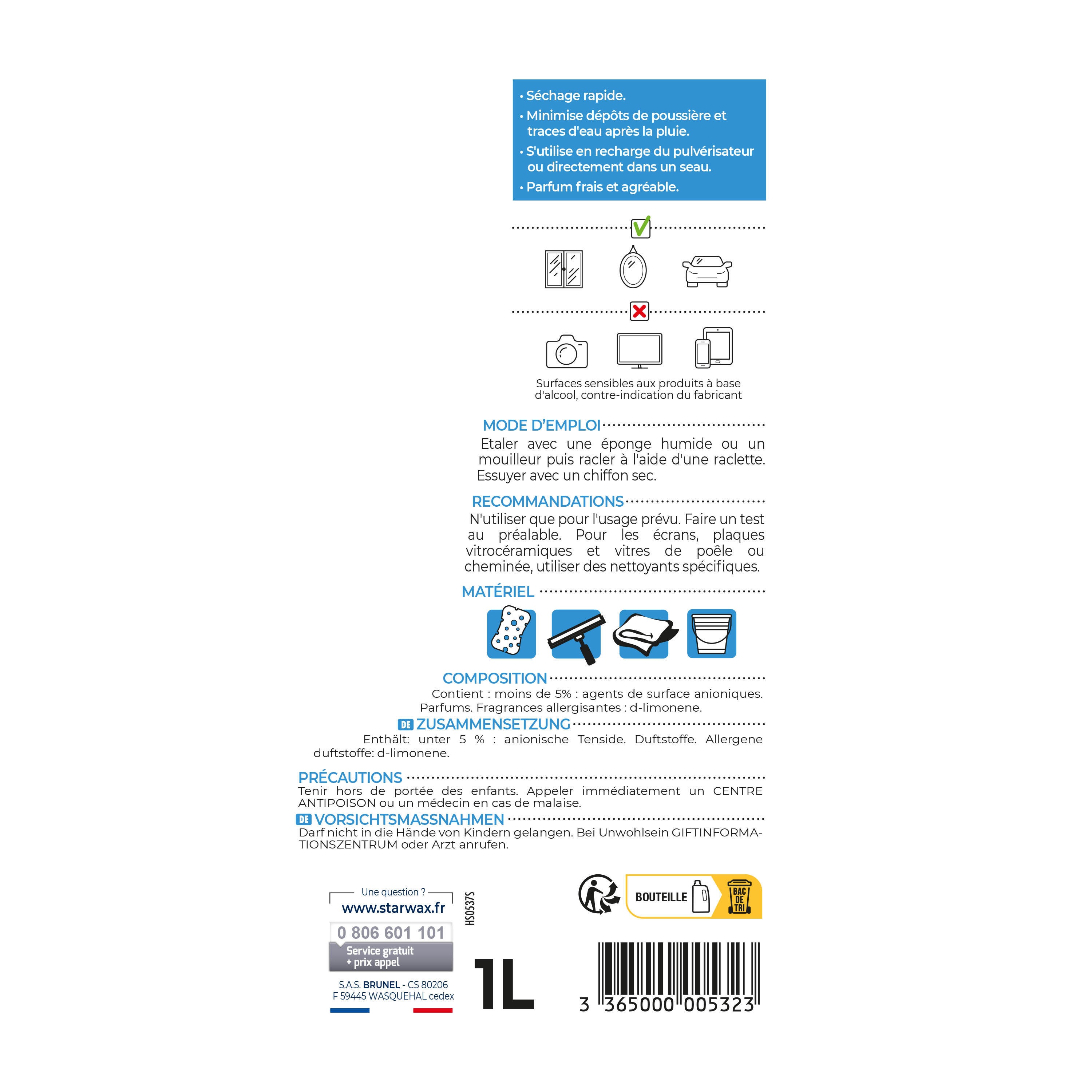 Nettoyant vitre STARWAX Anti traces, 1L - 5