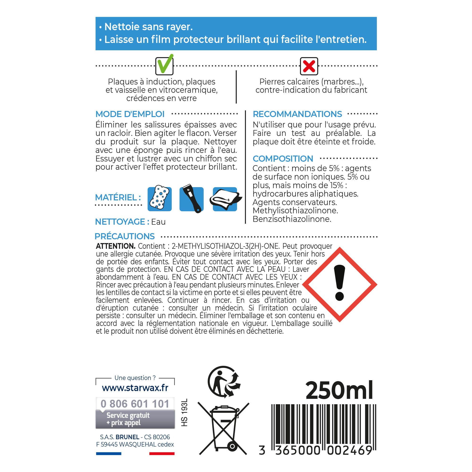 Nettoyant STARWAX Spécial induction vitrocéramique, 0.25L - 5